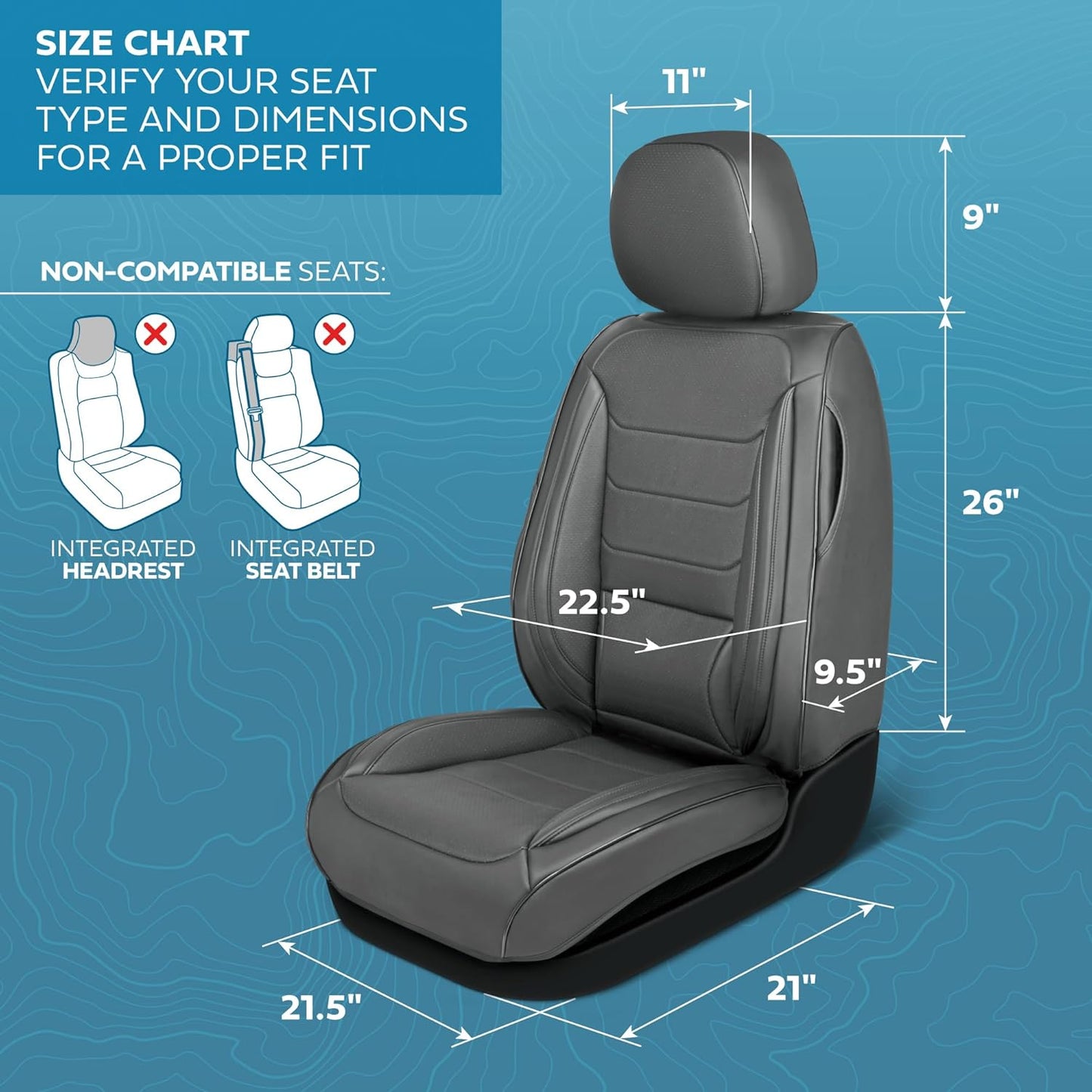 Elite Edition Faux Leather Seat Covers for Cars, Trucks, & SUV - 2 Gray Car Seat Covers for Front Seats - Universal Fit Car Accessories Automotive Interior Cover Protector for Most Vehicles