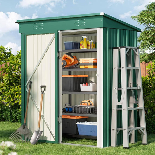 Bealife 5' x 3' Outdoor Storage Shed Clearance, Metal Outdoor Storage Cabinet with Single Lockable Door, Waterproof Tool Shed, Backyard Shed for Garden, Patio and Lawn(Green)