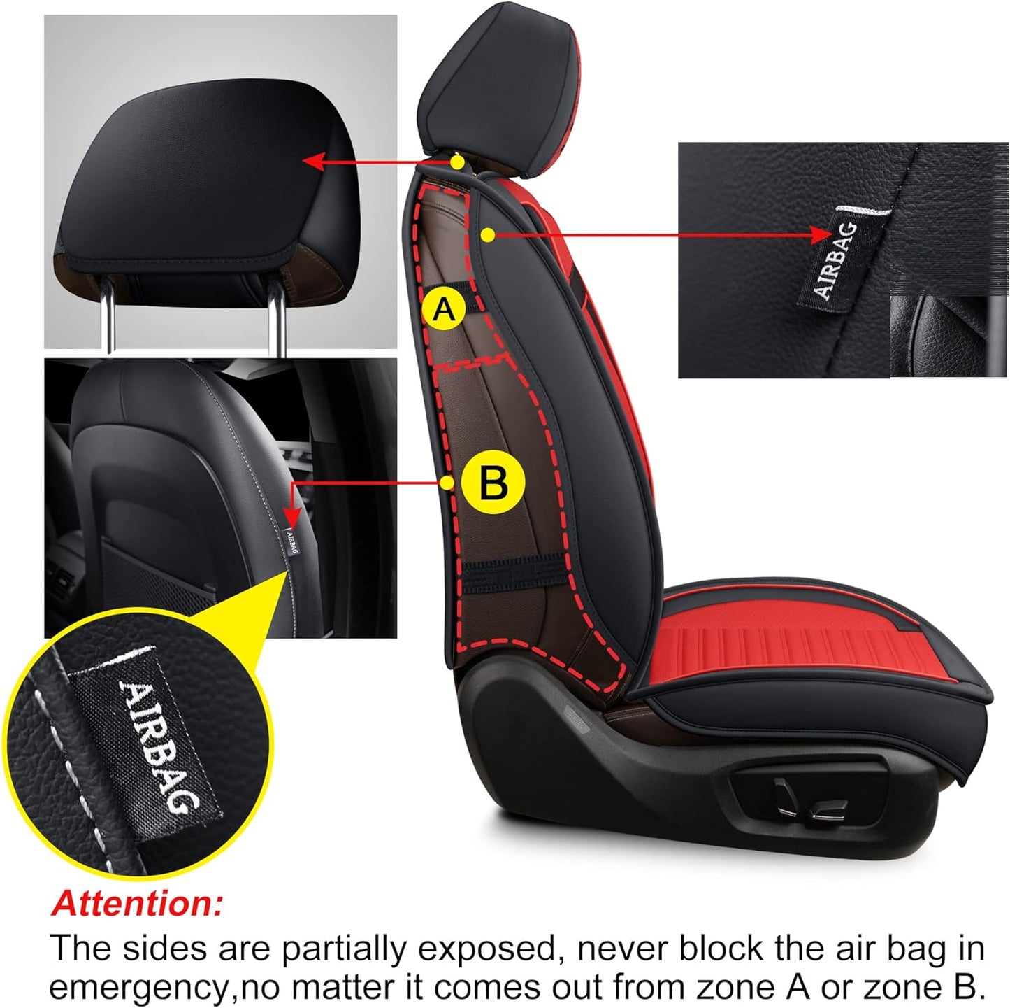 LINGVIDO Car Seat Covers, Breathable and Waterproof Faux Leather Automotive Seat Covers for Cars SUV Truck Sedan,Universal Anti-Slip Seat Cover with Backrest (Full Seat, Red+Black)