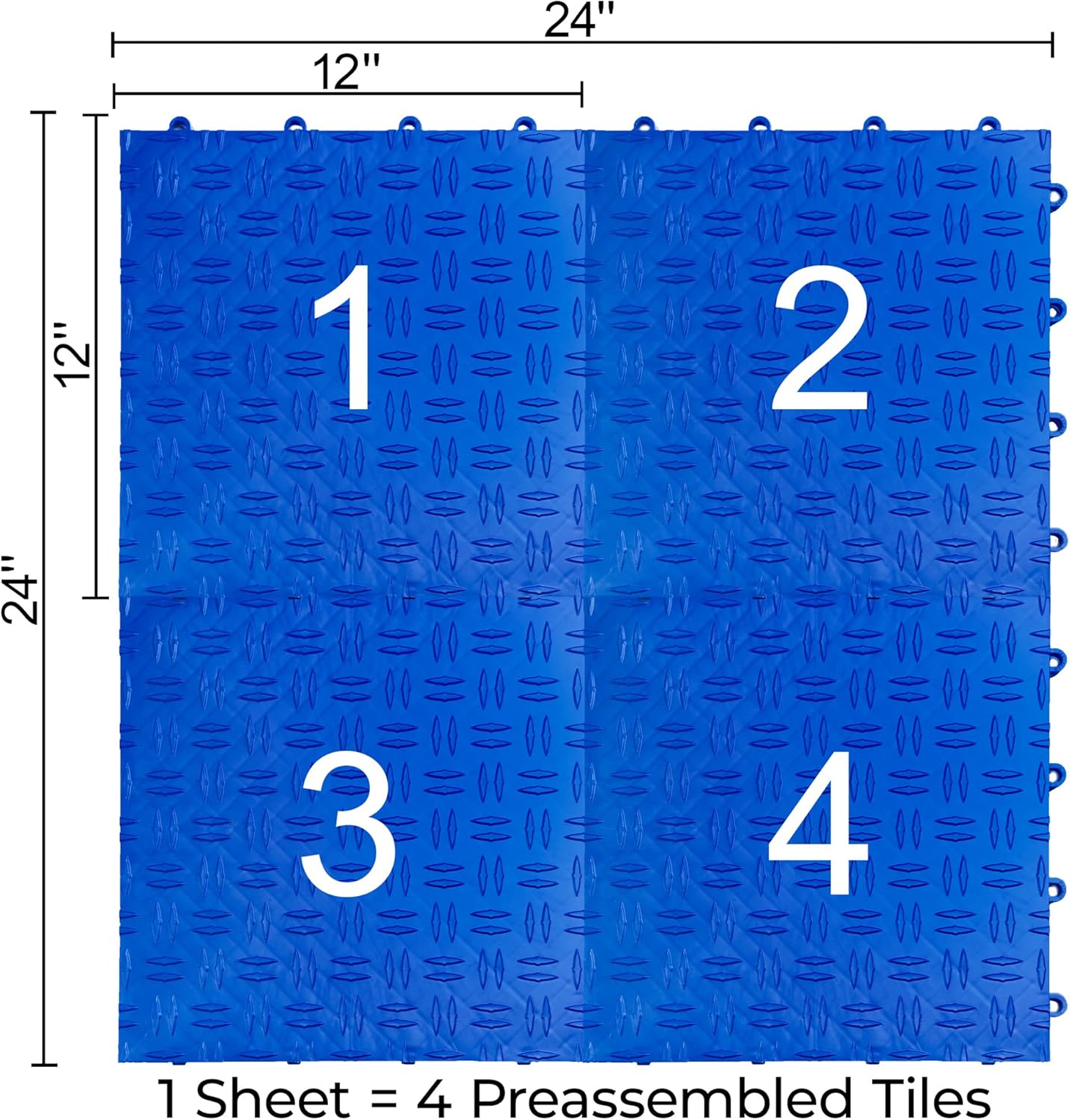 Big Floors GarageTrac Diamond, Interlocking Non-Slip Garage Flooring Tile, Durable, Modular, Heavy-Duty Copolymer, Easy Install (Royal Blue, 48 Pack of 12 x 12" Tiles)
