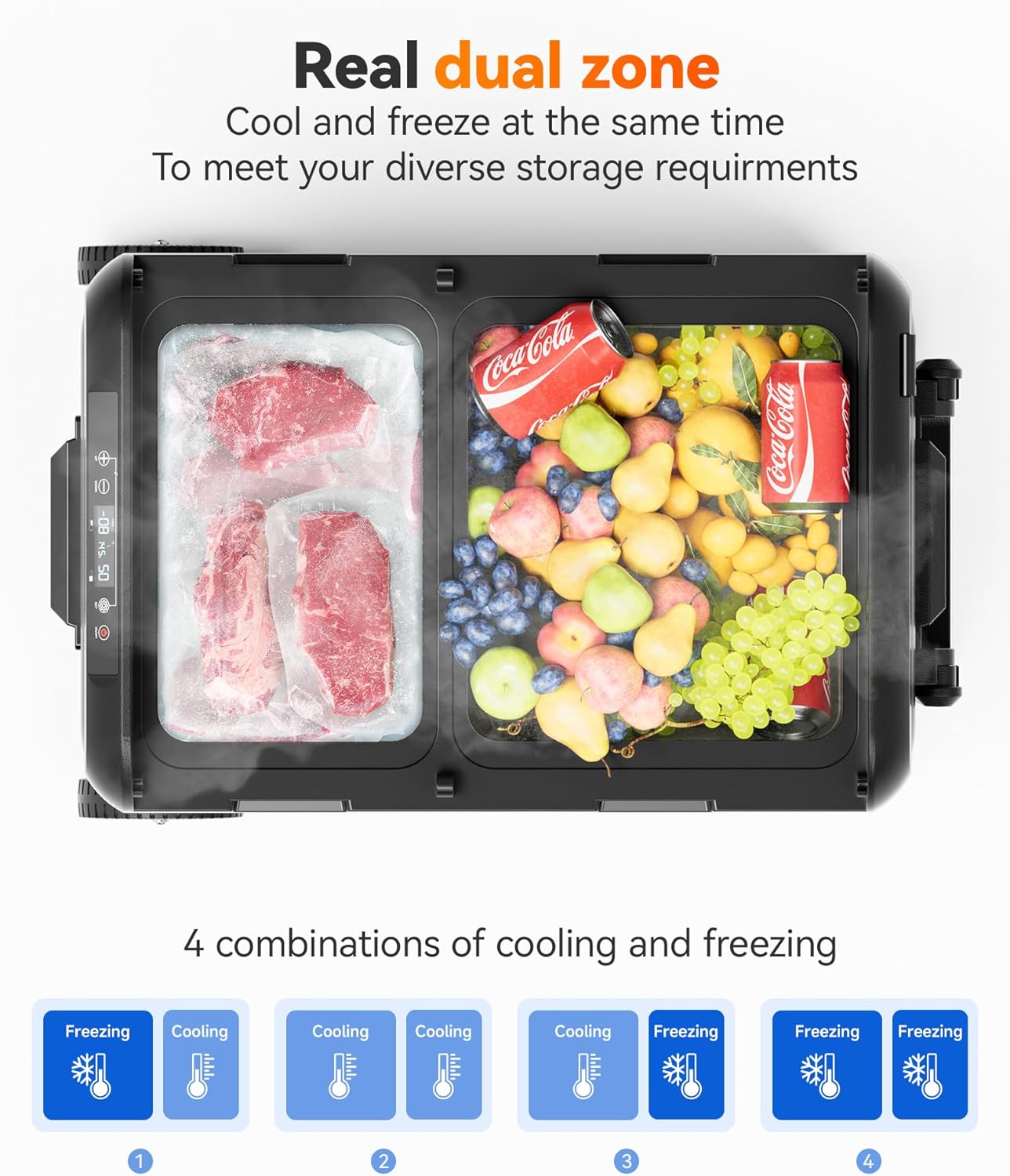 WOLFBOX 12V Car Refrigerator, 40 Quart Dual Zone Car Fridge, Portable Freezer(-8℉~68℉) with 12/24V DC 100/240V AC, APP Control Electric Cooler for Car, RV, Camping, Travel and Home Use