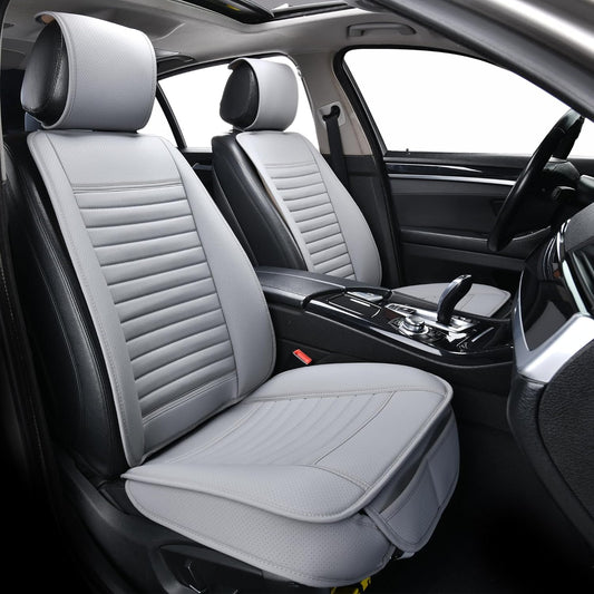 2pc Car Seat Covers, Luxury Car Protectors, Universal Anti-Slip Driver Seat Covers, Edge Wrapping Front Car Seat Covers with PU Leather(Gray)