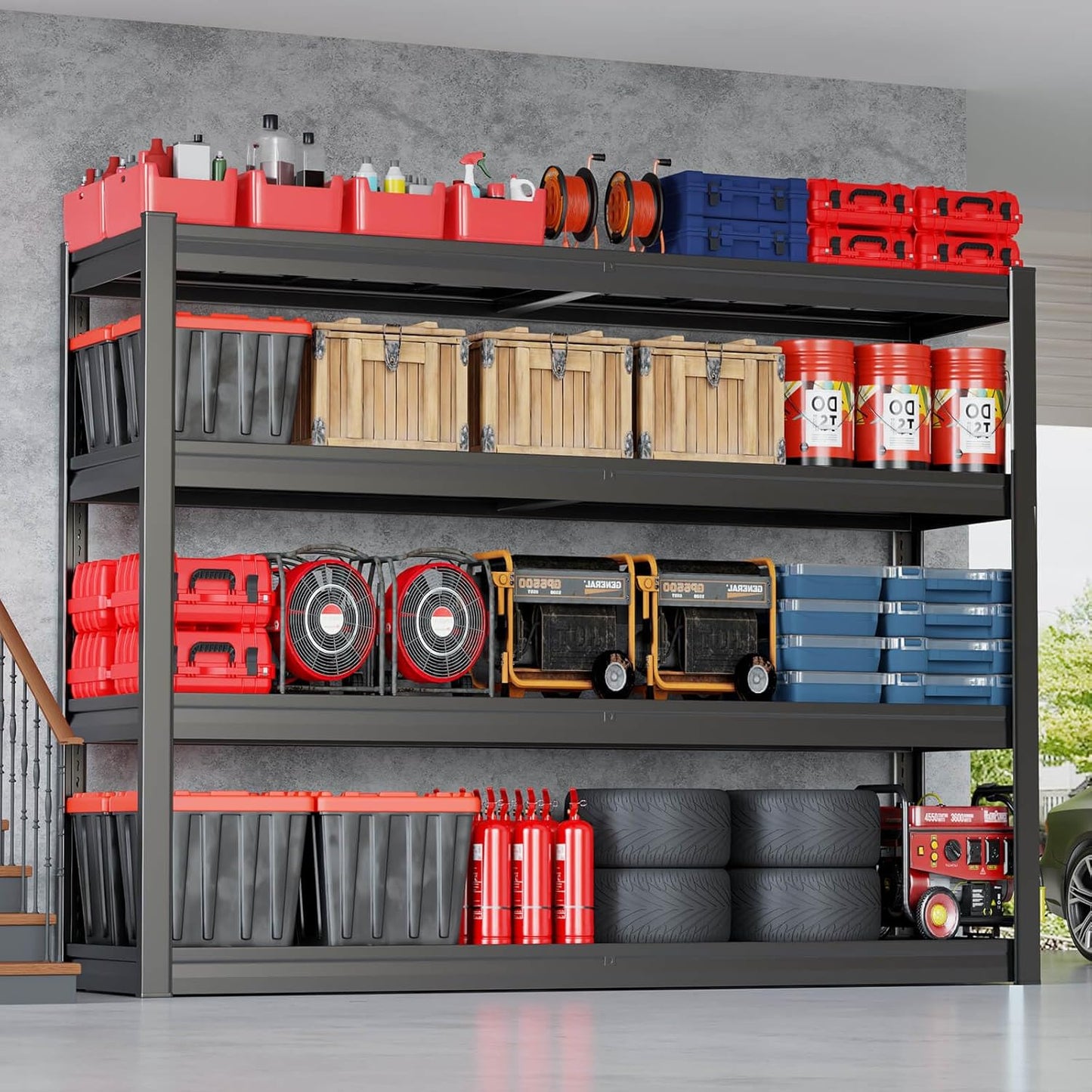 68" W Garage Shelving Unit, 68" W x 24" D x 68" H, Heavy Duty Garage Storage Shelves, 4 Tier Storage Rack Shelf, Industrial Adjustable Shelves for Basement Warehouse