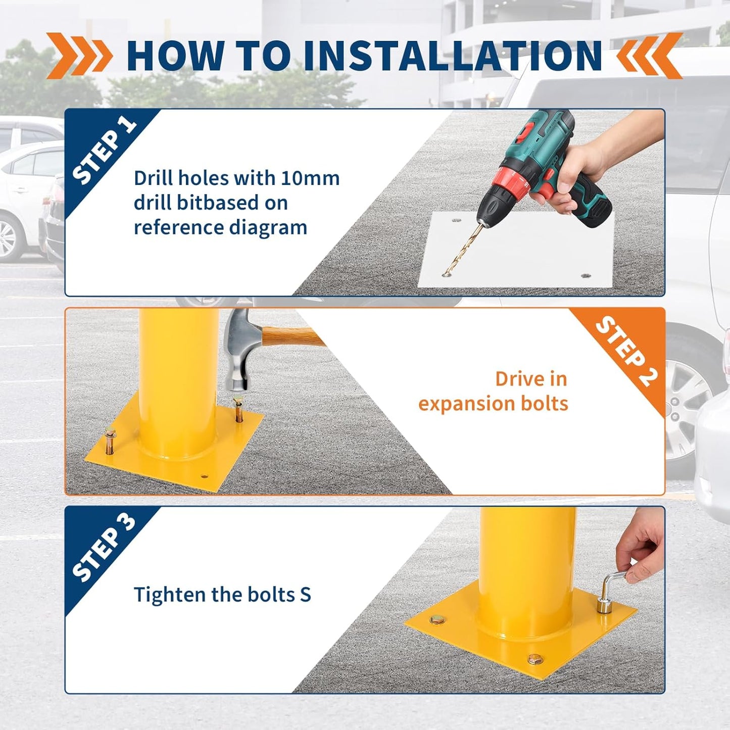 4.5x36 Inch Safety Bollard Post - Yellow Steel Bollard with Anchor Bolts (4-Pack) for Parking Lots, Walkways & Traffic Areas