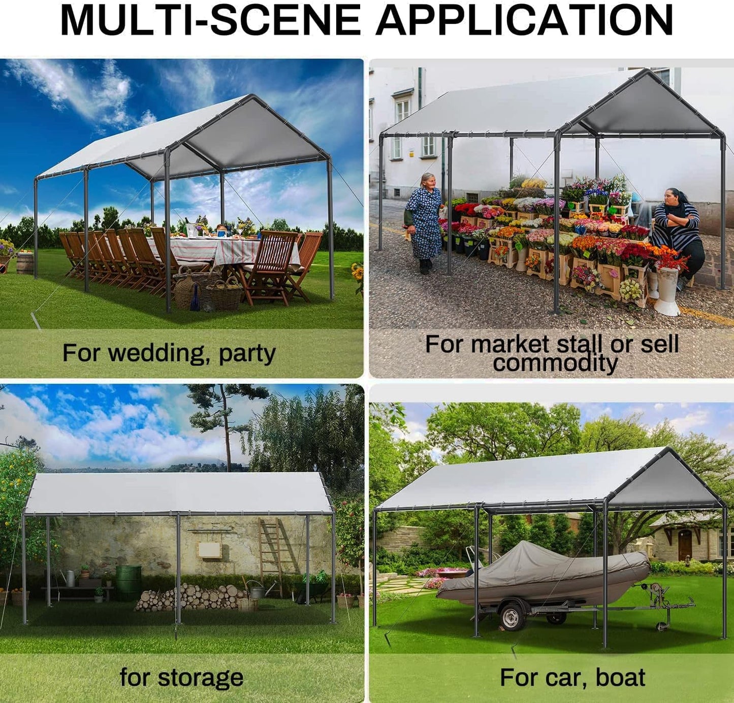 Grezone 10 x 20ft Heavy Duty Carport,Portable Car Tent Garage,All Season UV Resistant Car Canopy for Auto,Truck,Boat,Car (White)