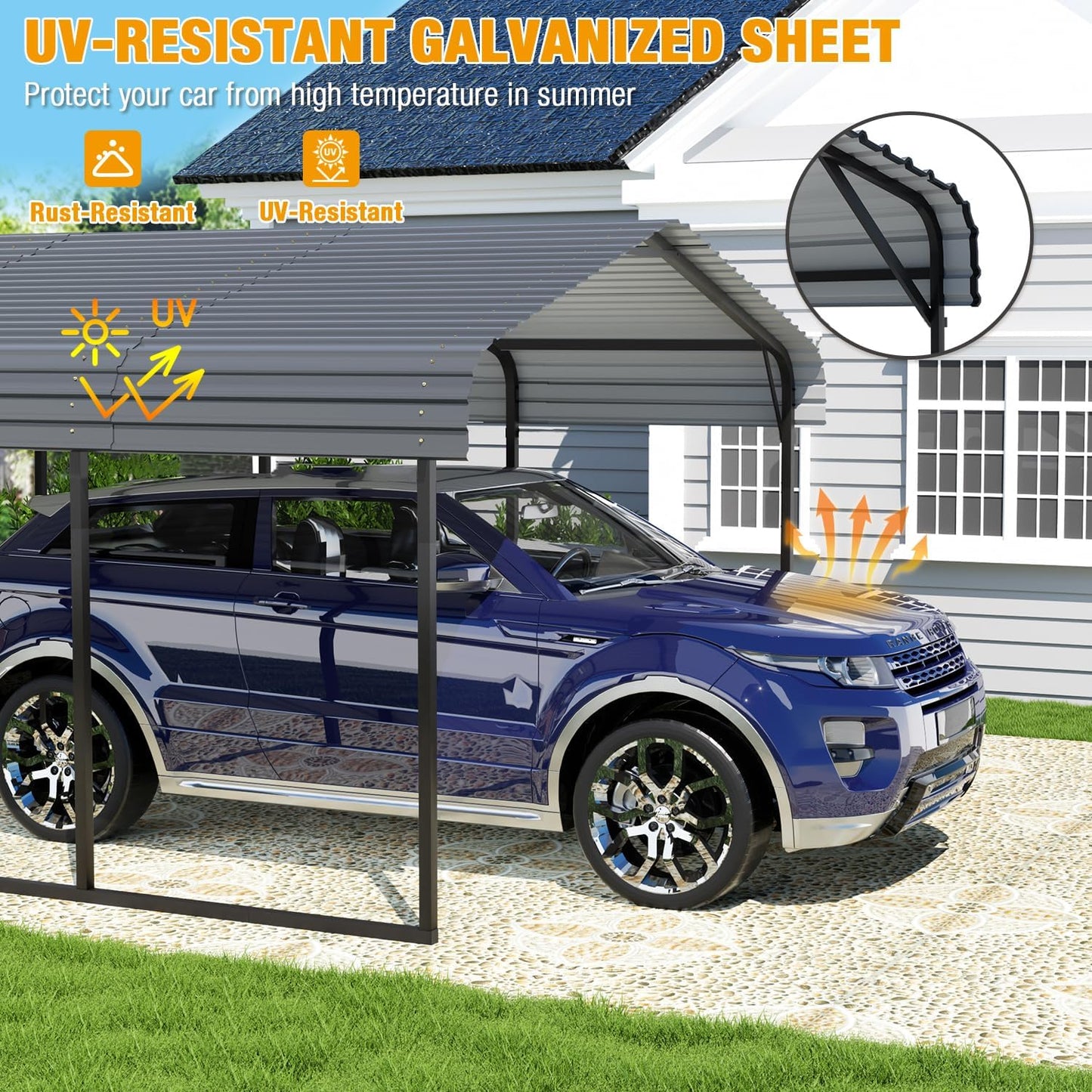 EBE 12 x 20 FT Metal Carport, Heavy Duty Carports with Galvanized Steel Roof, Outdoor Multi-Use Carport Canopy, Garage Car Shelter Shade for Car, SUV, Truck, and Boats
