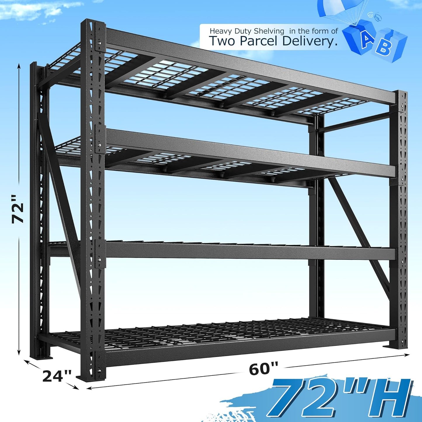 Bepatio 11000LBS Garage Shelving Heavy Duty Storage Shelves Adjustable 4-Tier Metal Shelving Uints Heavy Duty Industrial Shelves for Garage, Warehouse Basement Storage Room 24" D × 60" W × 72" H