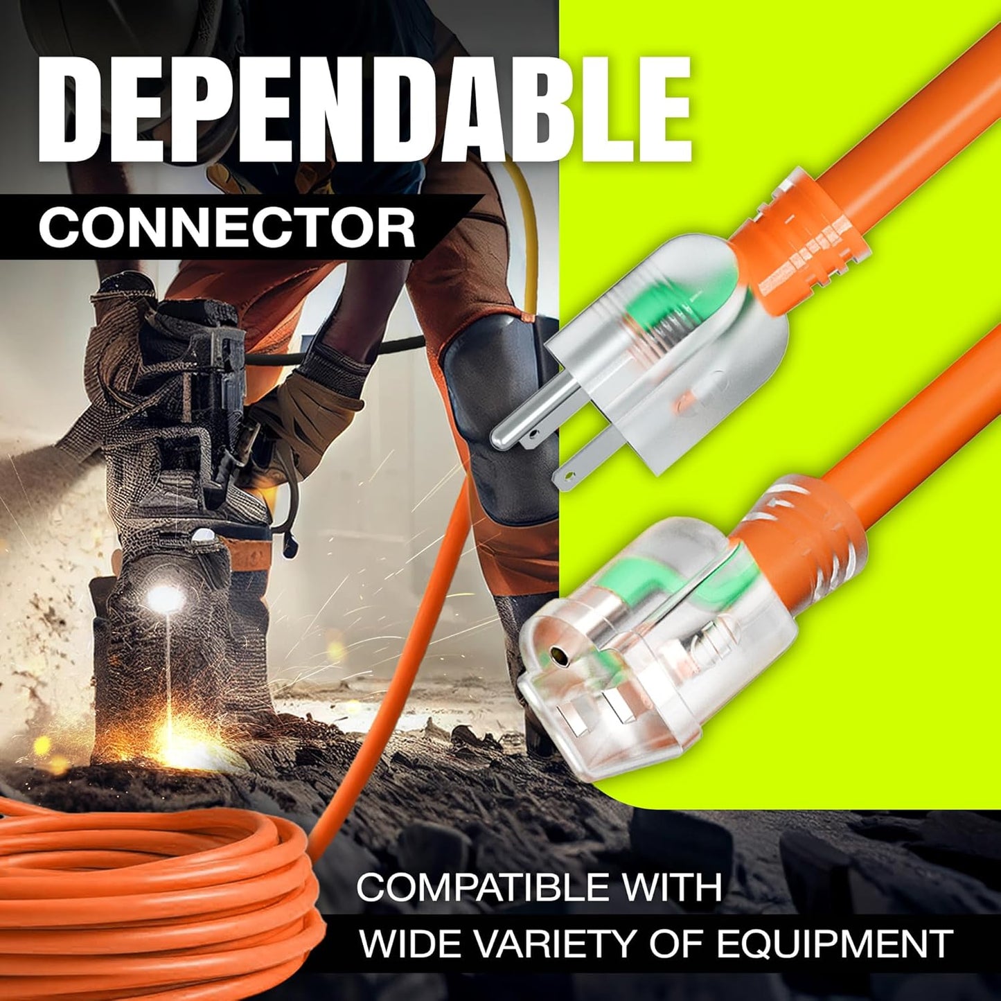100ft Outdoor/Indoor Extension Cord 10/3 Gauge Ultra Heavy Duty 3 Prong SJTW, Waterproof, Flexible Cold-Resistant Long Power Cord,15A 125V 1875W, Orange by LifeSupplyUSA