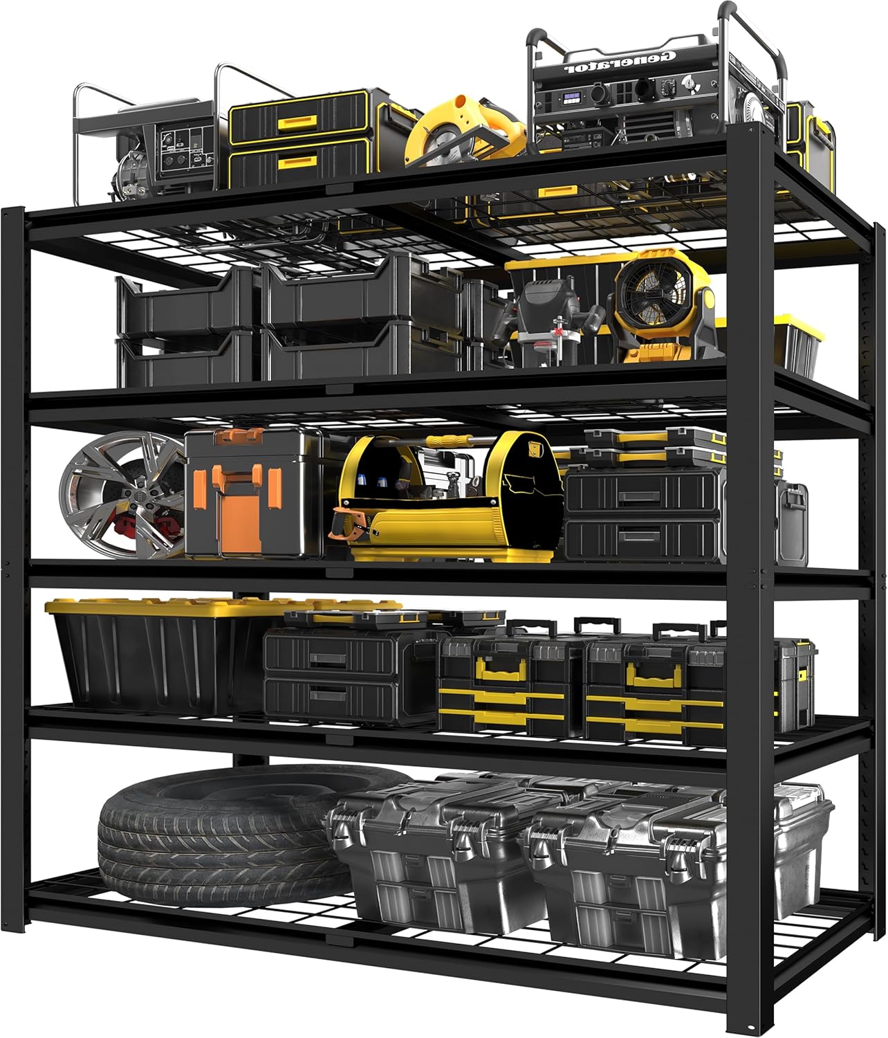 PrimeZone Heavy Duty Storage Shelves - 48" W X 18" D X 72" H Adjustable Garage Wire Shelving Unit, 5 Tier Industrial Metal Shelf Standing Utility Rack for Warehouse, Pantry, Basement, Black