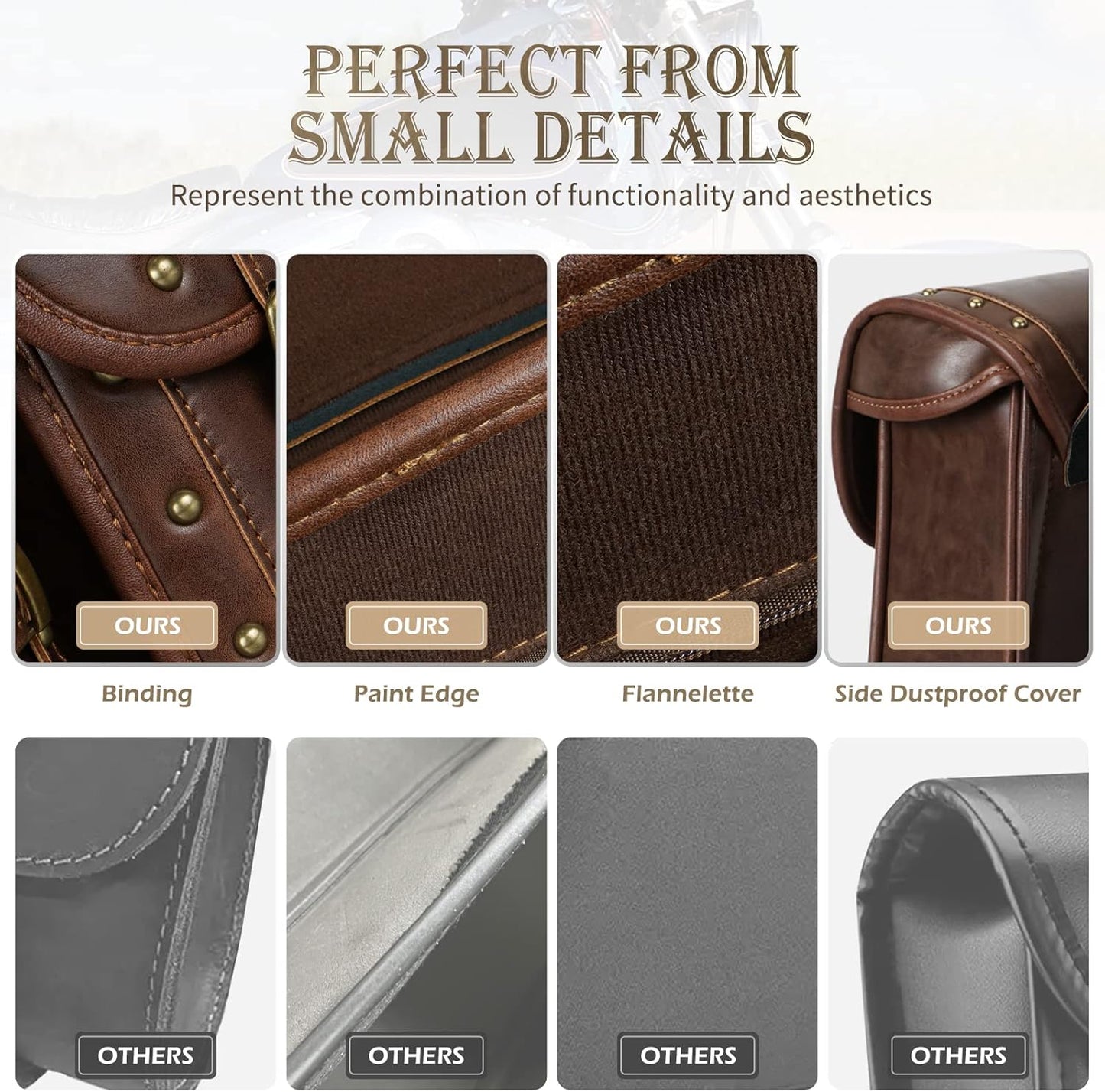 NICECNC Motorcycle Saddle Bags, PU leather Motorcycle Saddlebags, Reinforced Straps & Saddle Piece, with Cup Holder, Throw Over Saddle Bags Side Bags Universal Motorcycle Accessories, BROWN