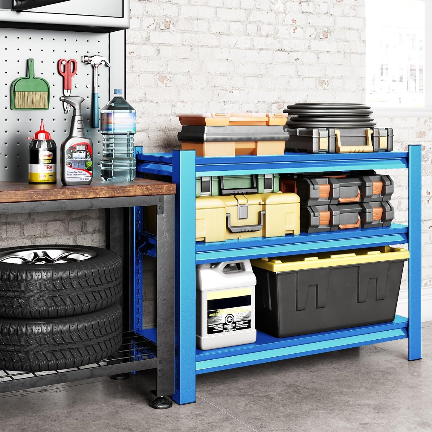 40" W Garage Shelving Heavy Duty，1500LBS Loads Adjustable Garage Storage Shelves,3-Tier Metal Storage Racks and Shelving Units, Utility Rack Shelves,40”W x 18”D x 36”H,Blue