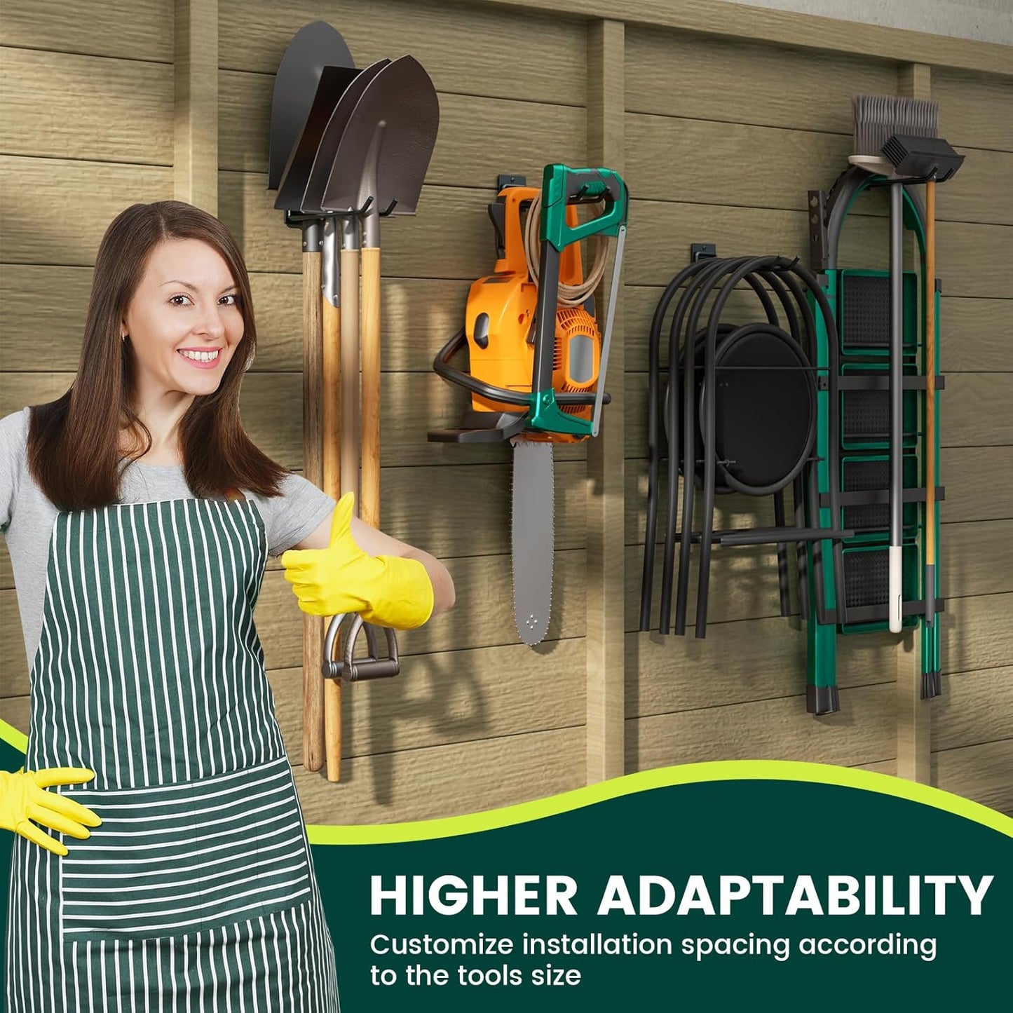 Wall Mount Garage Tool Organizer Storage Hook for Yard Shed, Garden Tool Holder Organizer Rack, Metal Garage Garden Tool Hanger for Lawn Organizer Holds Shovel,Rakes,Brooms,Hoses 4 Pack