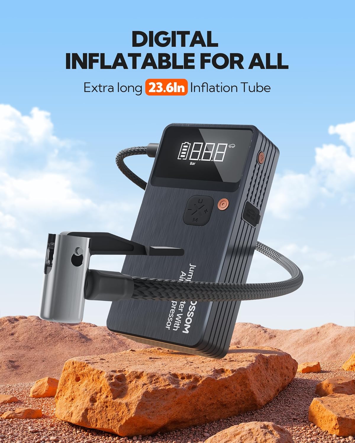 Car Battery Jump Starter with Air Compressor,44.4Wh Battery Jump Box with Tire Inflator,Car Jump Booster with Smart Jumper Cables,LED Light Emergency Car Kits for Vehicles,Arrancador Ae Batería