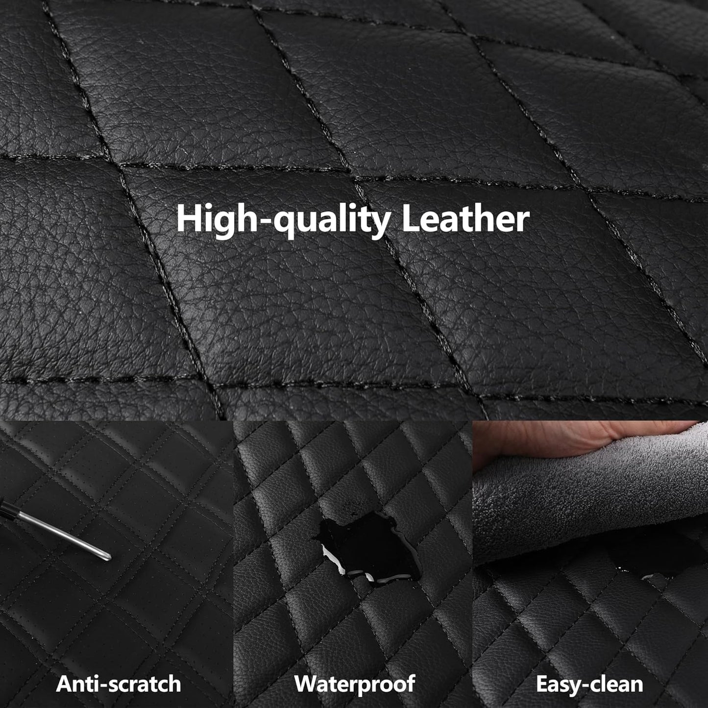 Blue Car Seat Covers,Breathable and Waterproof Seat Cover Full Set,PU Premium Universal Fit Automotive Airbag Compatible for Cars Sedans SUVs Vans and Trucks(Full Seat,Black+Blue,N1)