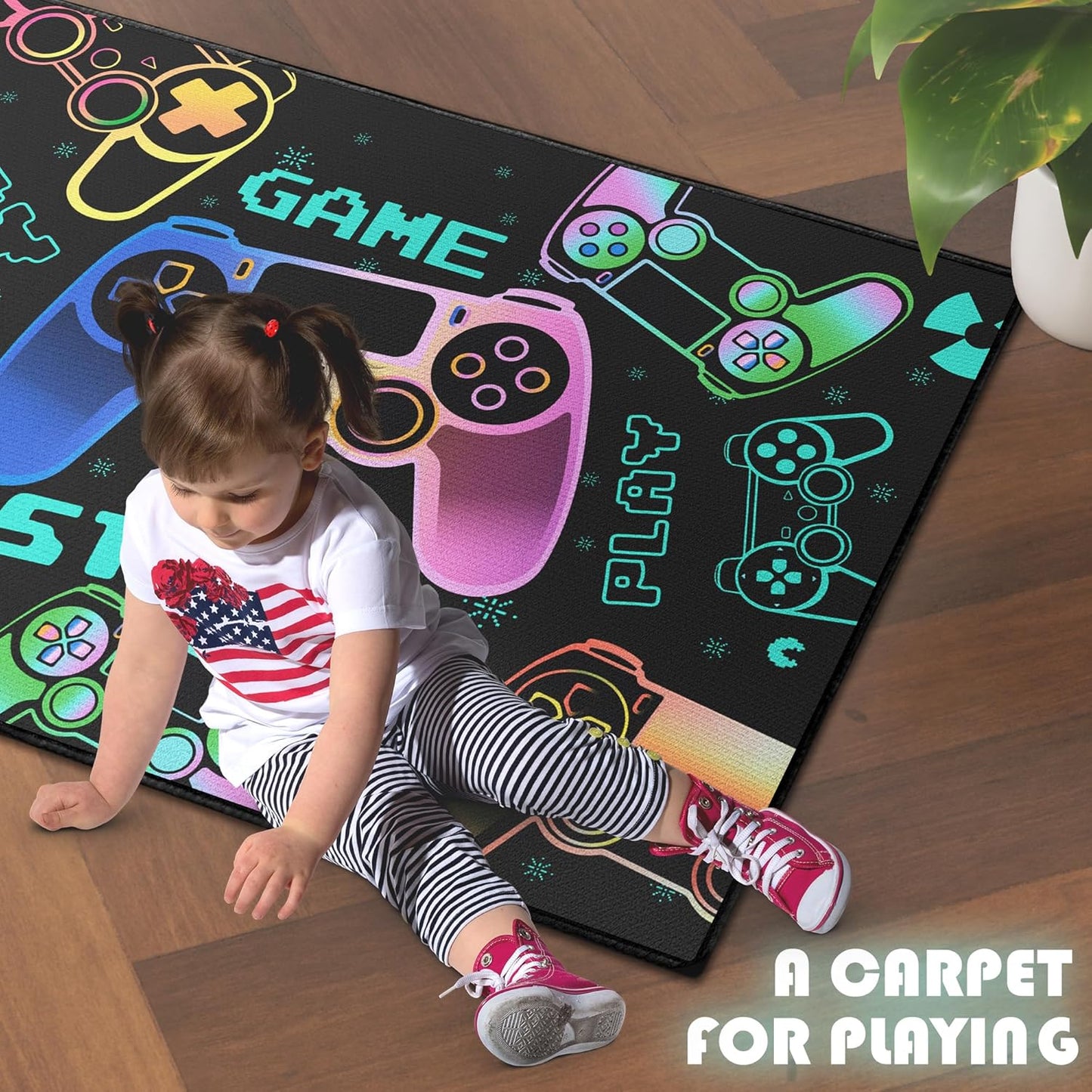 Play Gaming Rug for Bedroom Gamer Mat Gamepad for Boys Room 2x3 for Playroom Decor Washable