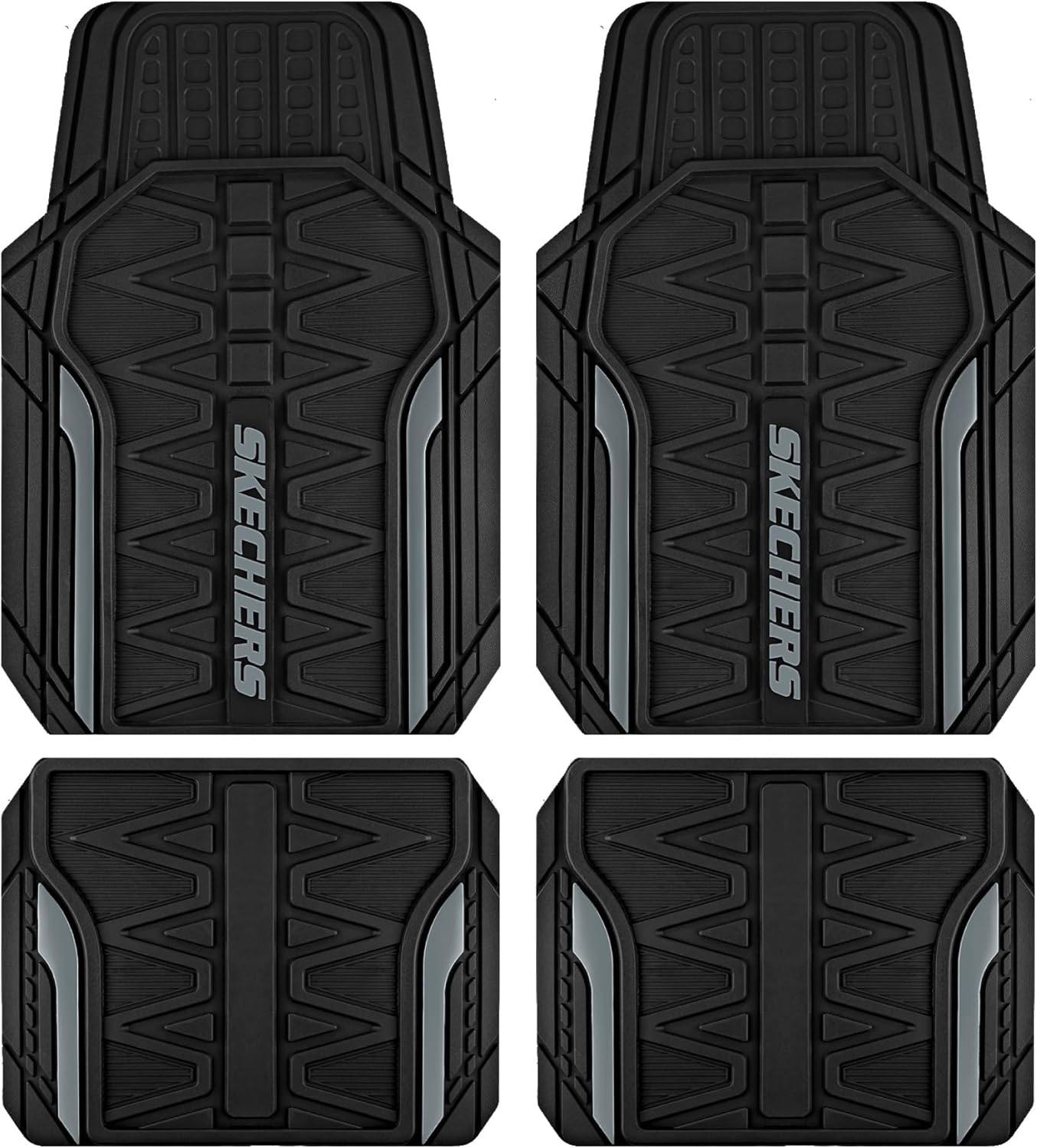 Skechers Car Floor Mats,Heavy Duty Rubber Car Mats Full Set,All Weather Floor Mats,Waterproof Trim to Fit Universal Floor Liner Car Accessories,Automotive Floor Mats for Cars Trucks SUV,Grey
