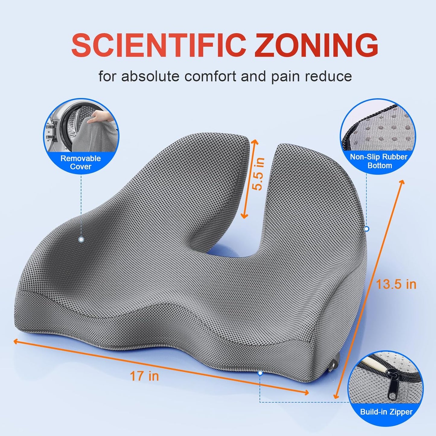 Benazcap X Large Memory Seat Cushion for Office Chair Ergonomic Cushions Pad Pillow for Pressure Relief Sciatica & Pain Relief Memory Foam for Long Sitting for Gaming Chair and Car Seat Gray