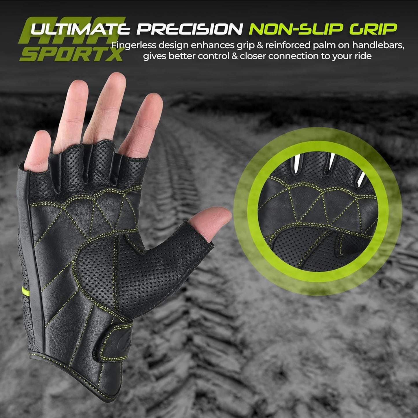 aasportx Motorcycle Gloves - Men's Leather Motorbike Gloves with Touchscreen Function - Non-Slip Pads for Men & Women