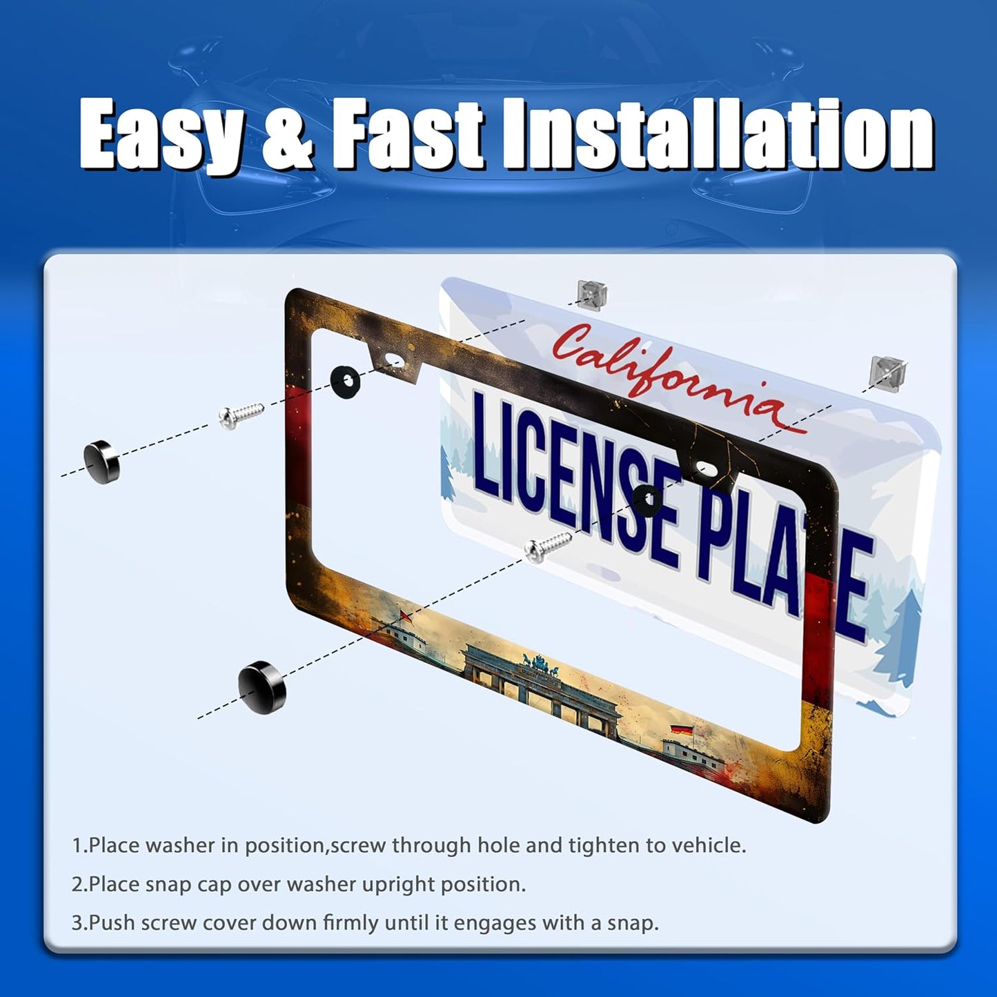 German Flag License Plate Frame Vintage Germany License Plate Stainless Steel Funny License Plate Holder Personalise Car Accessory Car Decoration 12.3"x6.3"Fits Standard Vehicles Size