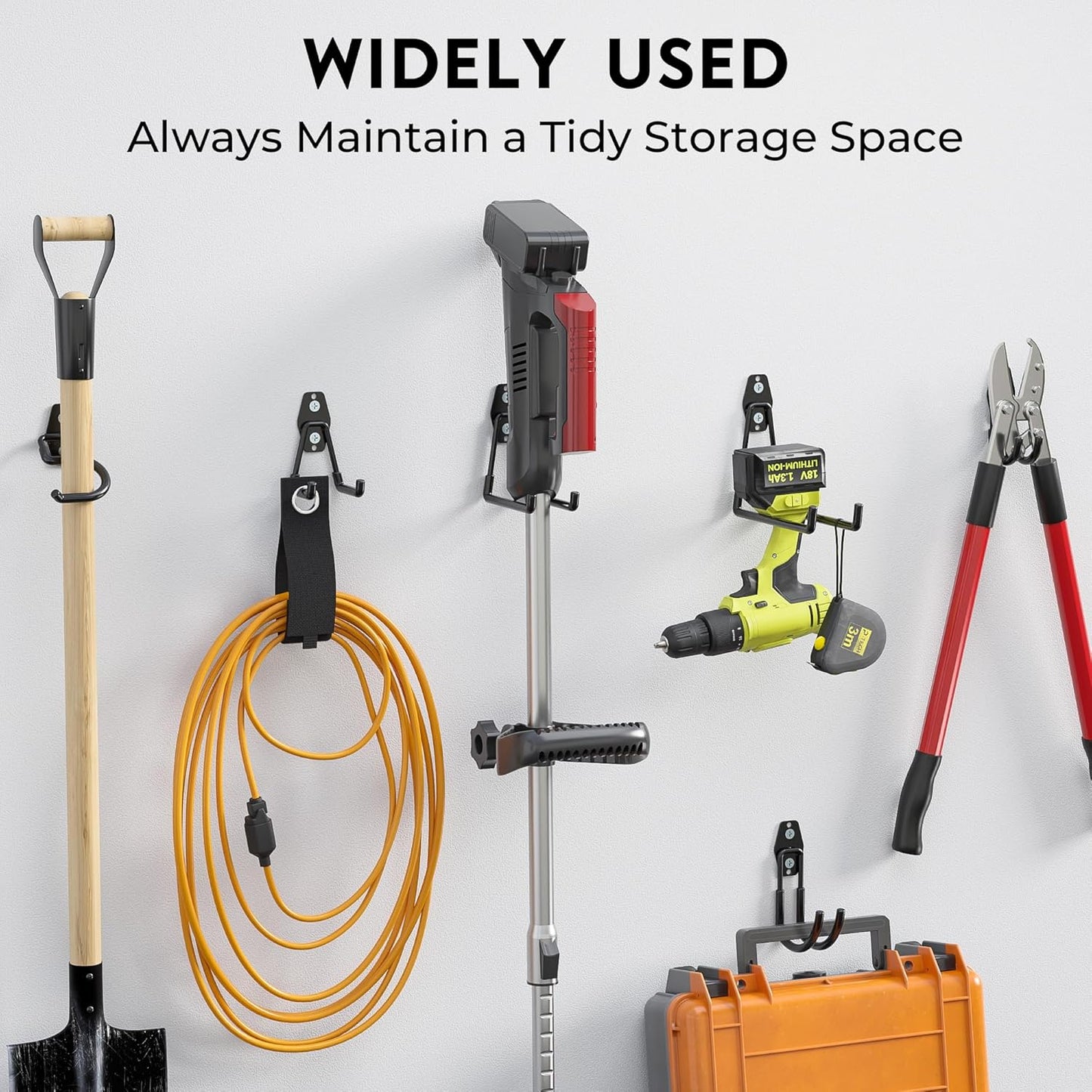 BONTEC Heavy Duty Garage Hooks, Anti-Slip Coated Black Steel with Strong Load Capacity, Multi-Sized U and J Hooks, Easy Wall Mount for Garage, Garden, Workshop (Black, 18 Pack)