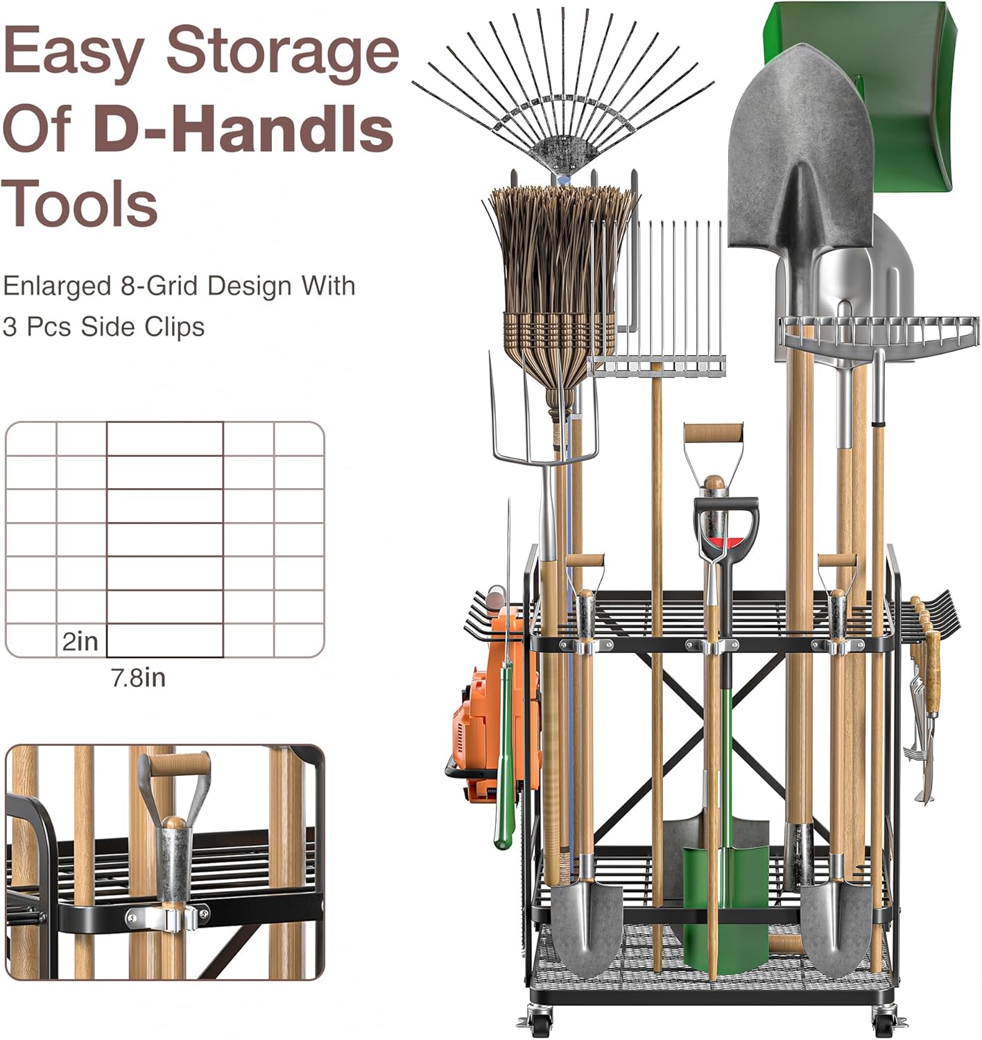 Garden Tool Organizer Outdoor Garage and Shed Tool Storage Yard Tool Holder and Storage Rack Garden Tool Stand for Shed and Garage