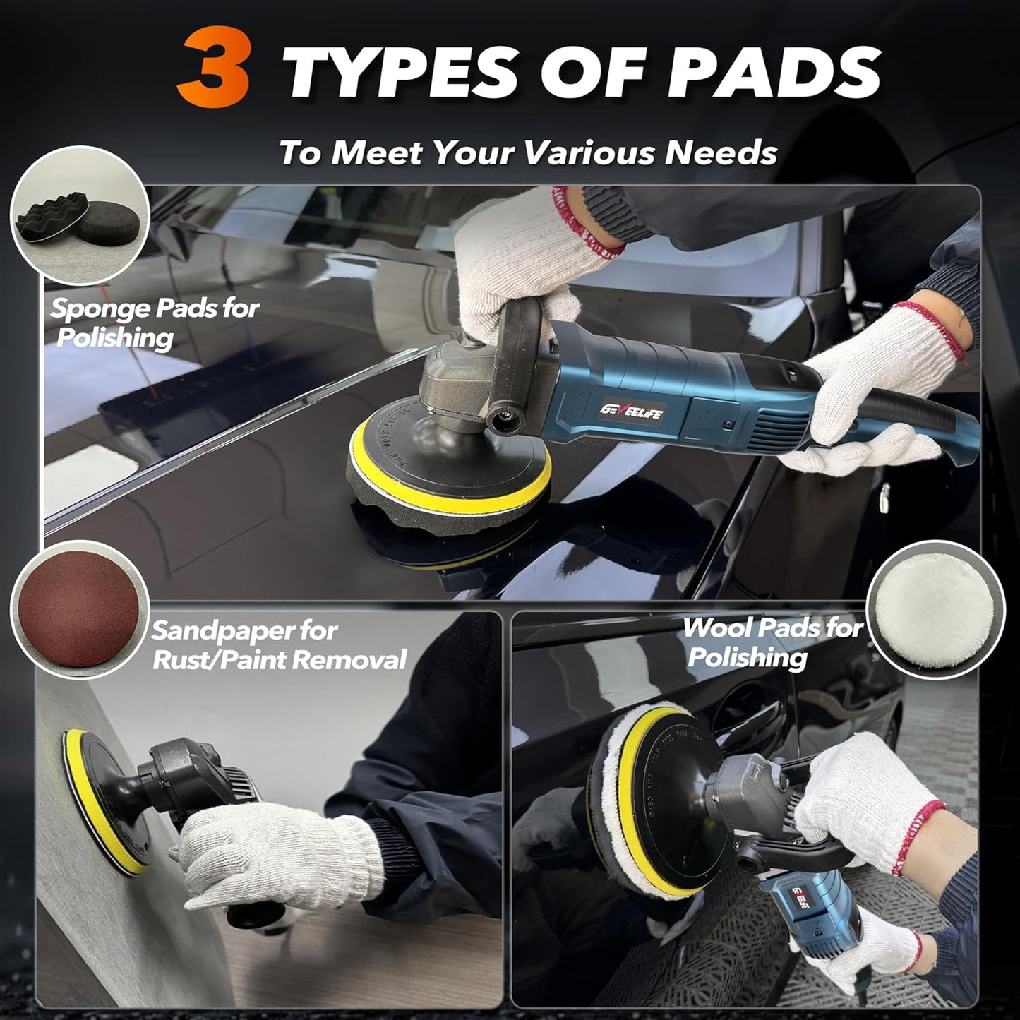 Buffer Polisher, 6 Inch/7 Inch 1600W Rotary Car Buffer Polisher Waxer, 7 Variable Speed 1000-3500 RPM, Detachable Handle for Car, Boat Sanding, Polishing, Waxing