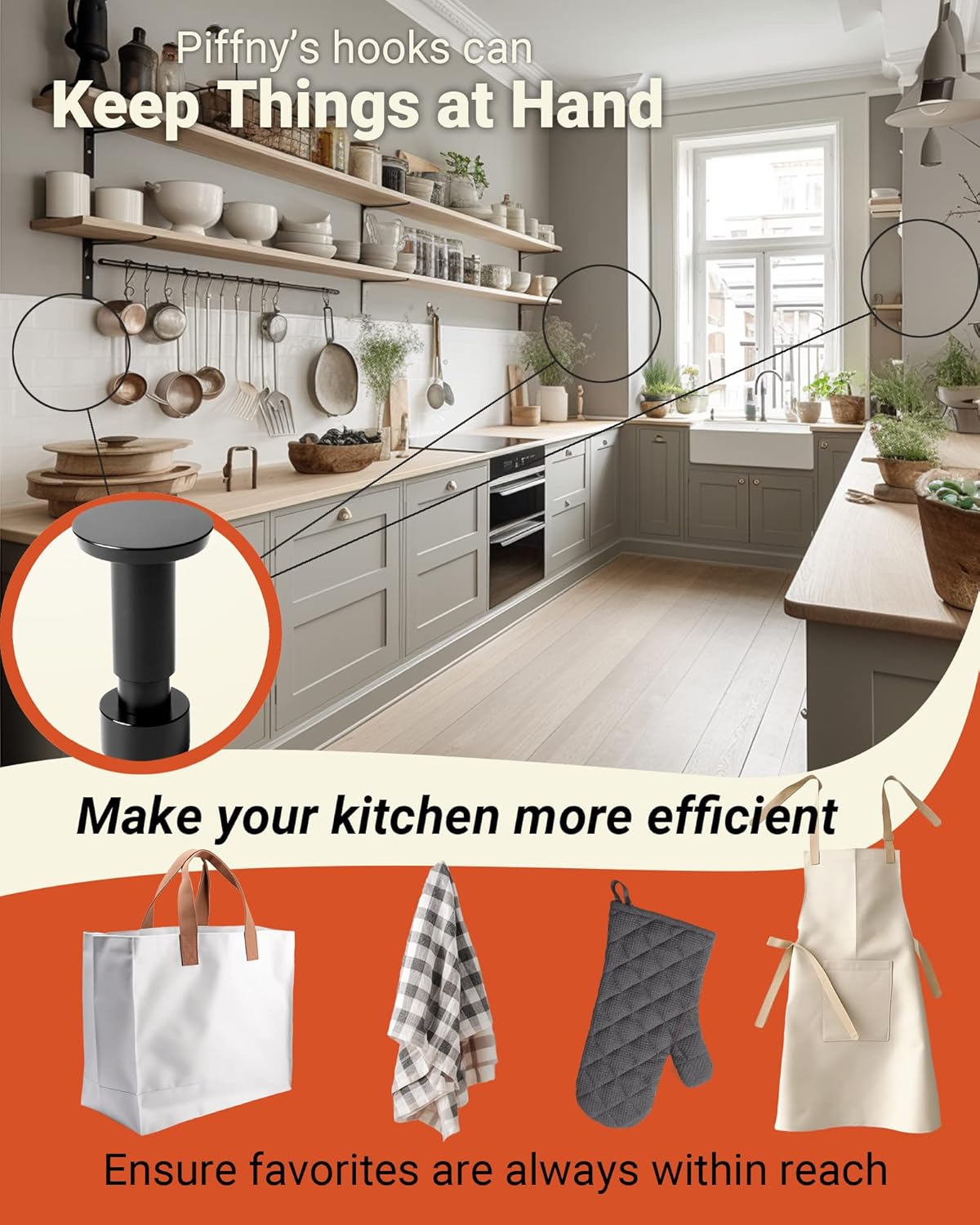 Screw Mount Round Hooks Constructed of Stainless Steel for Towels, Robes, Hats, Jackets in The Bathroom, Bedroom, Kitchen, Entry, and Backyard BBQ Pool Deck - Smooth Black, 6 Pack