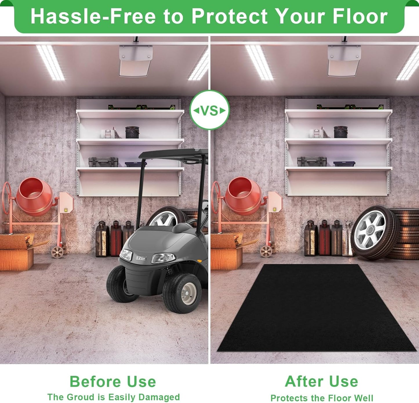 Golf Cart Parking Mat 9.84 ft. x 4.92 ft, 1.6MM Thickened Oil Absorbent Universal Garage Repair Floor Mat for EZGO, Club Car, Yamaha, Motorcycles, Mower, ATV, UTV - Anti Slip Mechanic Pad Cut to Size