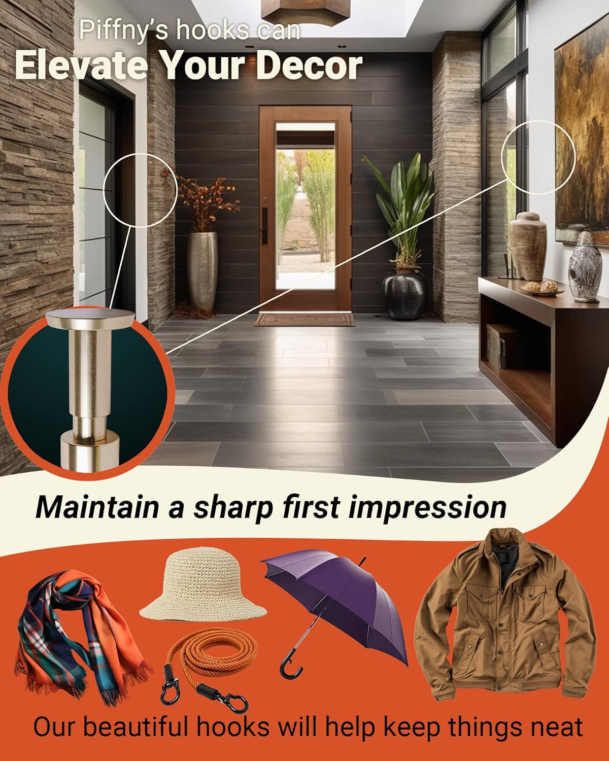 Screw Mount Round Hooks Constructed of Stainless Steel for Towels, Robes, Hats, Jackets in The Bathroom, Bedroom, Kitchen, Entry, and Backyard BBQ Pool Deck - Smooth Black, 6 Pack