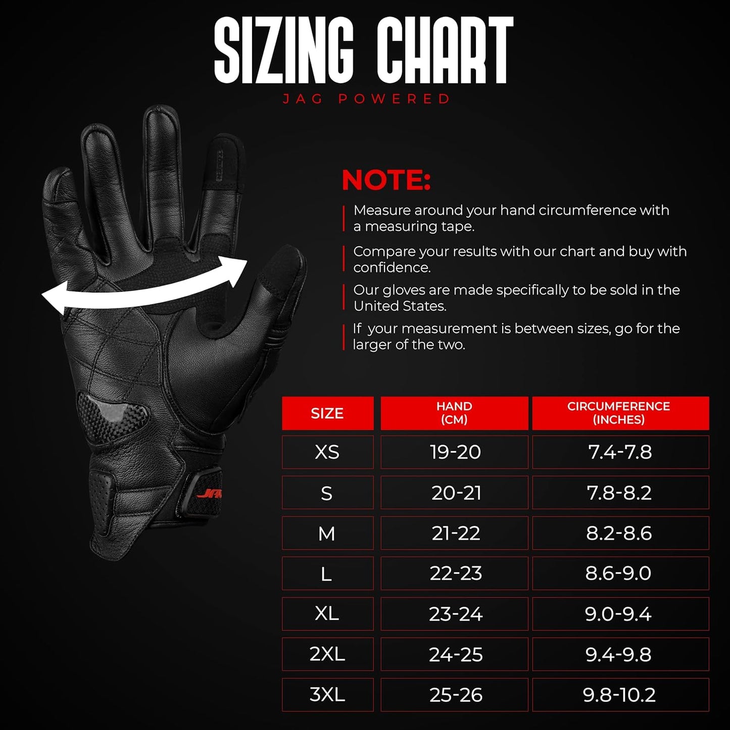 J.A.G. Leather Motorcycle Gloves for Men - Carbon Fiber Knuckle Protection, Motorbike Powersports, Dirt Bike, Touchscreen Gloves for Men and Women, Guantes para Moto.