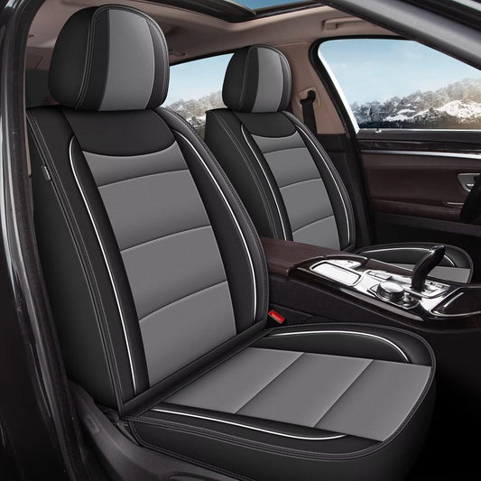 YORKNEIC 2 Front Seat Covers Fit for Hyundai Kona 2018-2024 2025: Leather Car Seat Covers - Waterproof Car Seat Protector Compatible Airbag (Black & Grey)