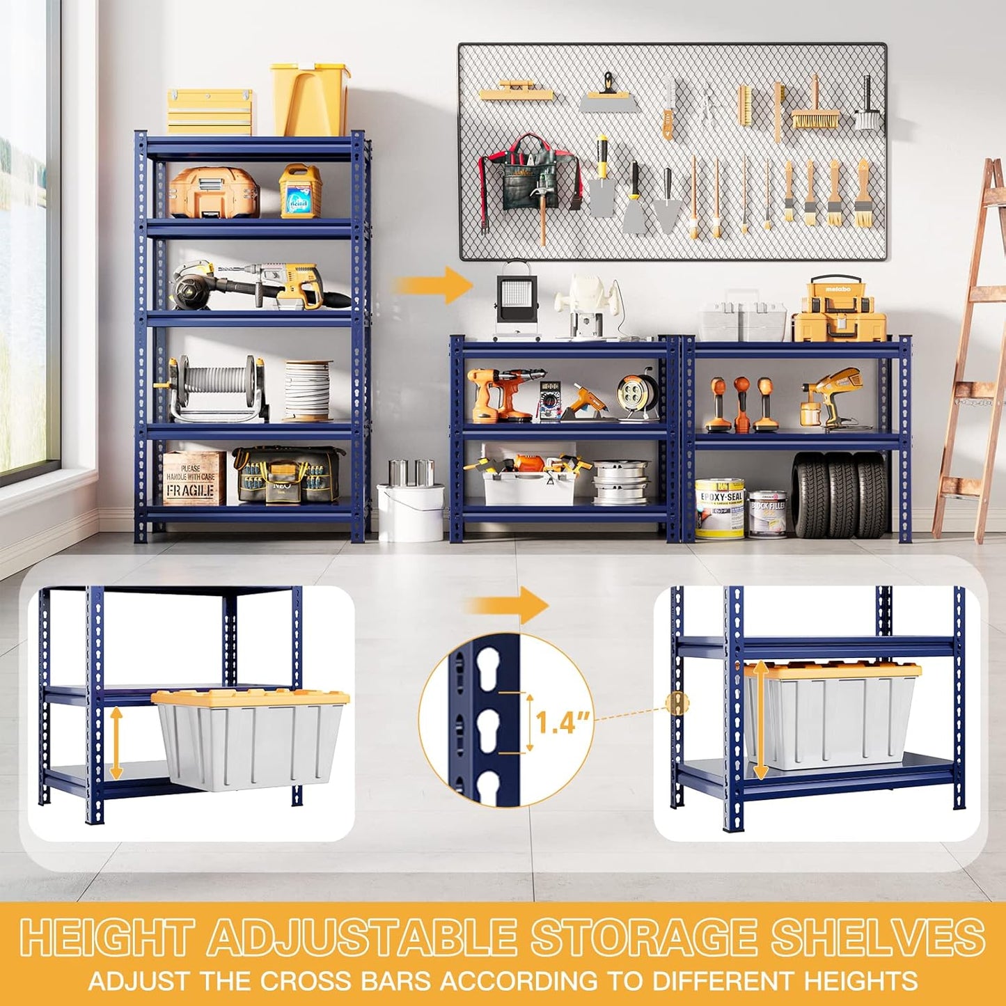 REIBII Garage Shelving 2000 LBS Storage Shelves Heavy Duty Metal Shelving Unit Shelf for Pantry Closet,Kitchen,Commercial,Warehouse,32" W x 17" D x 72" H,Blue