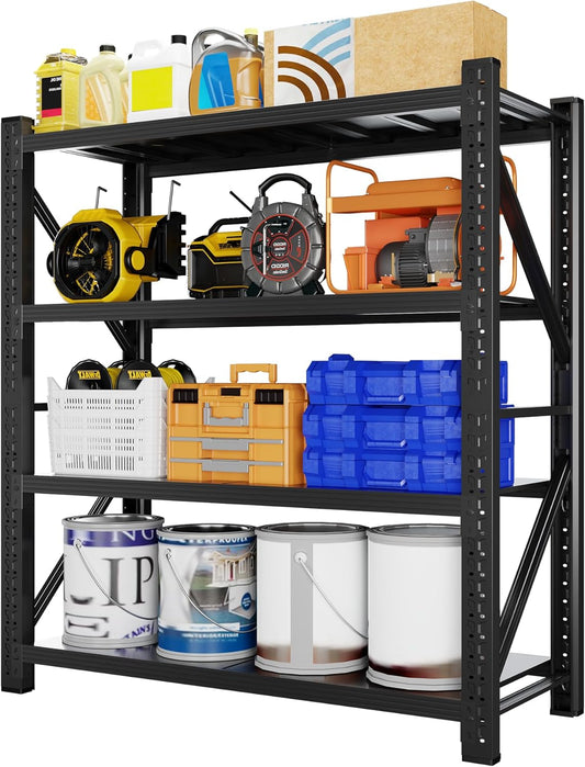 4000LBS Garage Shelving 48" W Garage Shelving Heavy Duty 4-Tier Metal Storage Shelves Adjustable Shelf Unit Storage Rack for Basement Supermarket Warehouse 48" W x 20" D x 78" H Black