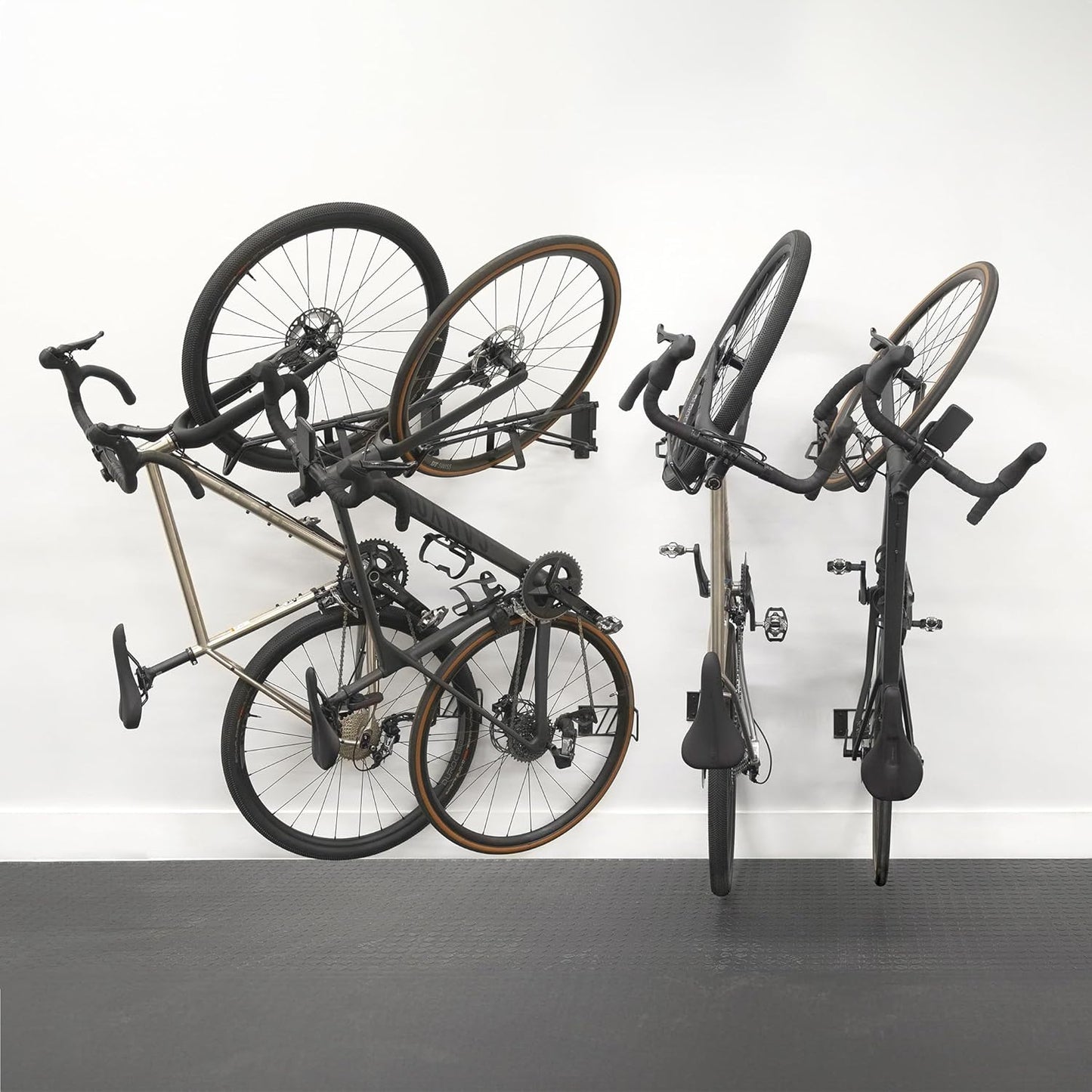 StoreYourBoard SwivelStow Road & Gravel Bike Storage Rack 4 Pack – Heavy Duty Bike Hanger, No-Lift Bike Wall Mount for Garage Bike Storage, Holds 70 lbs, Patent-Pending