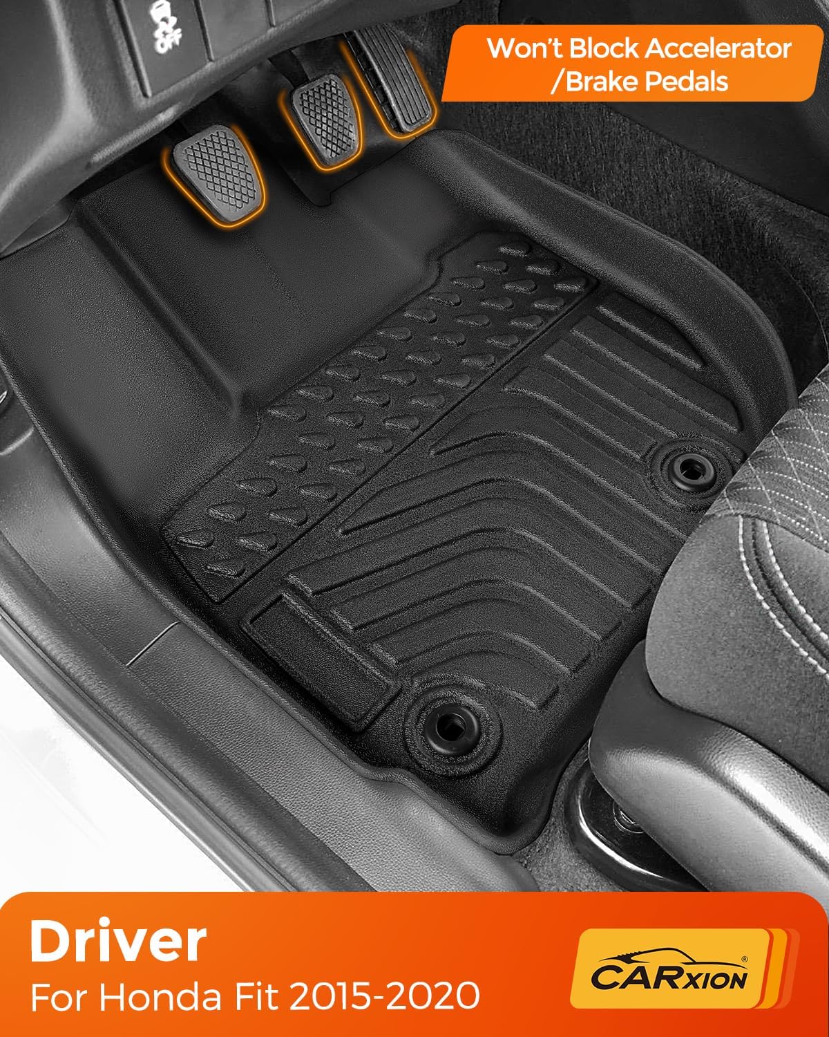 Car Floor Mats for Honda Fit : 2015-2020 (Not for Manual Transmission) Cargo Trunk Liner, Accessories All Weather Rubber Custom Fit for Honda Fit 2020 2019 2018 2017 2016 2015 SUV 5-Seat Models Black