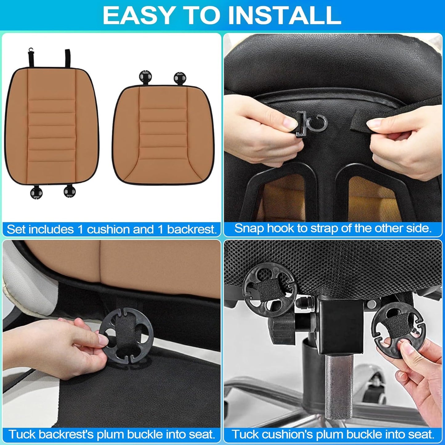 MYFAMIREA Car Seat Cushion and Back Support Pillow 1.2'' Thick Memory Foam Desk Chair Cushion Back Support for Automotive Seat Driver, Travel, Leg and Back Pain Relief, Washable, Adjustable, Orange