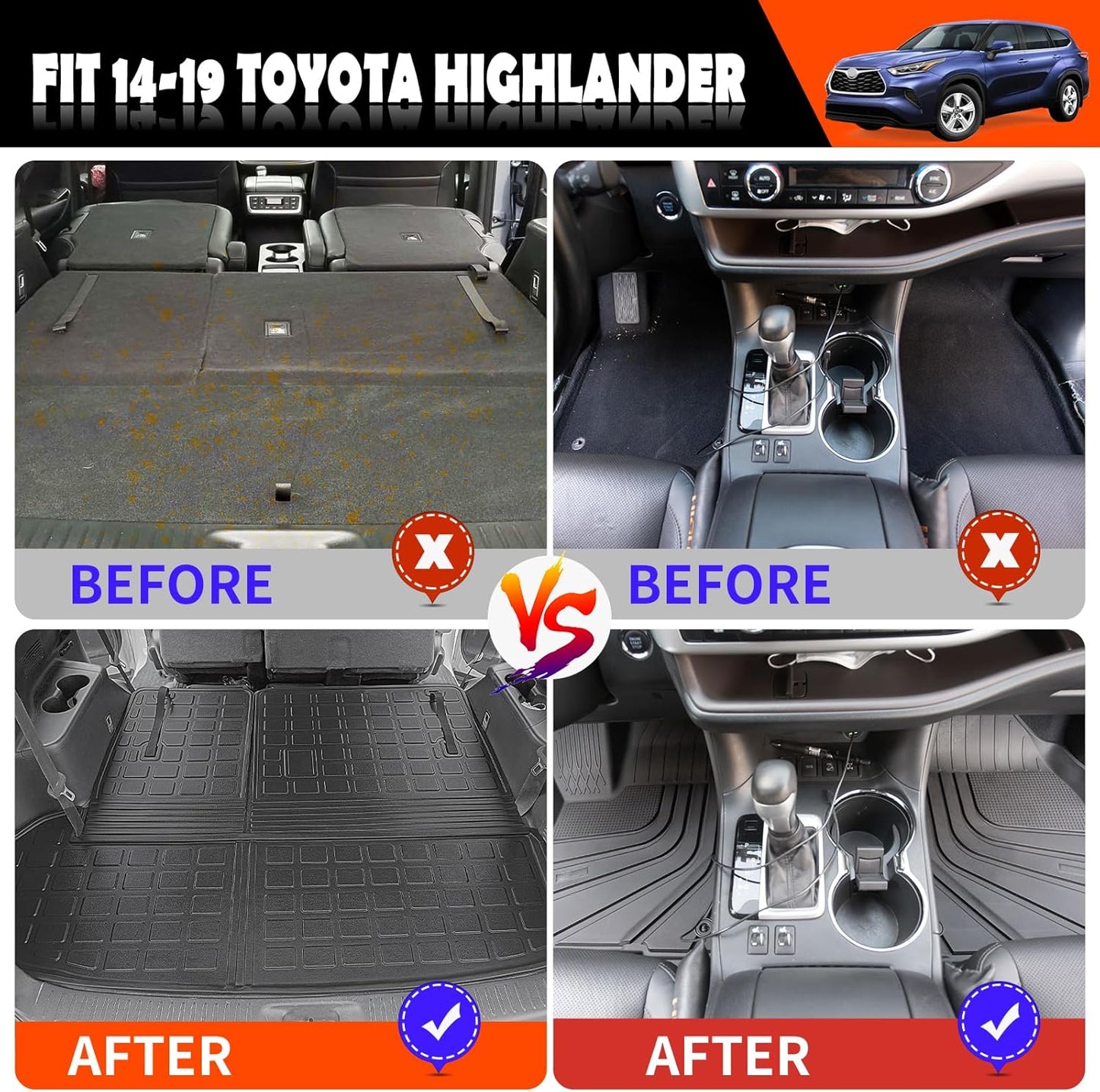 powoq Floor Mat Compatible with 2014-2019 Toyota Highlander Cargo Mat TPE All Weather Protection Cargo Liner Trunk Liner Replacement for 2014-2019 Toyota Highlander Accessories