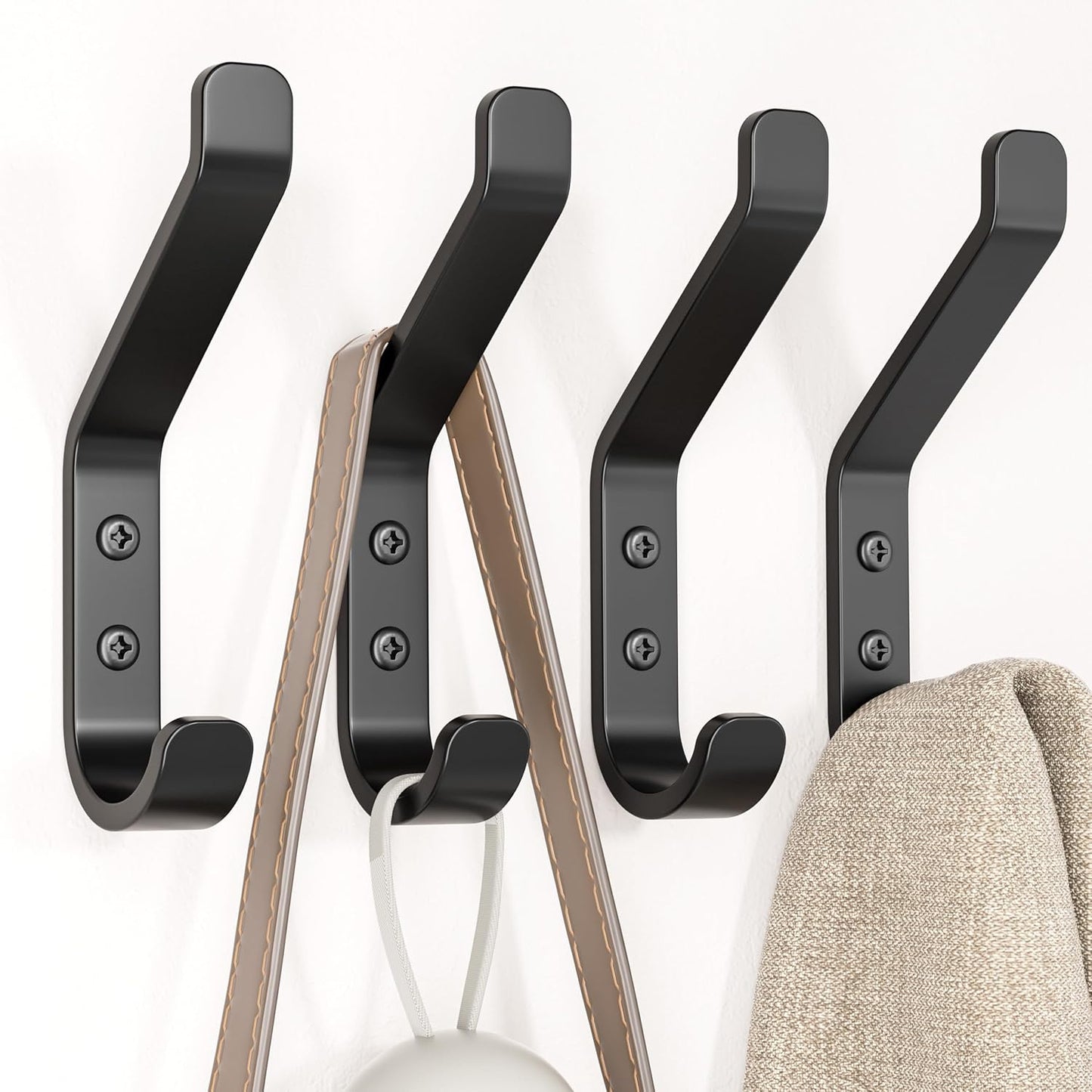 Coat Hooks Wall Mount for Hanging: 20LB Sturdy Hanger for Backpack, Towel, Bag, for Closet, Bathroom, Door, Mushroom, Stainless Black 4 Pack, 3.75"