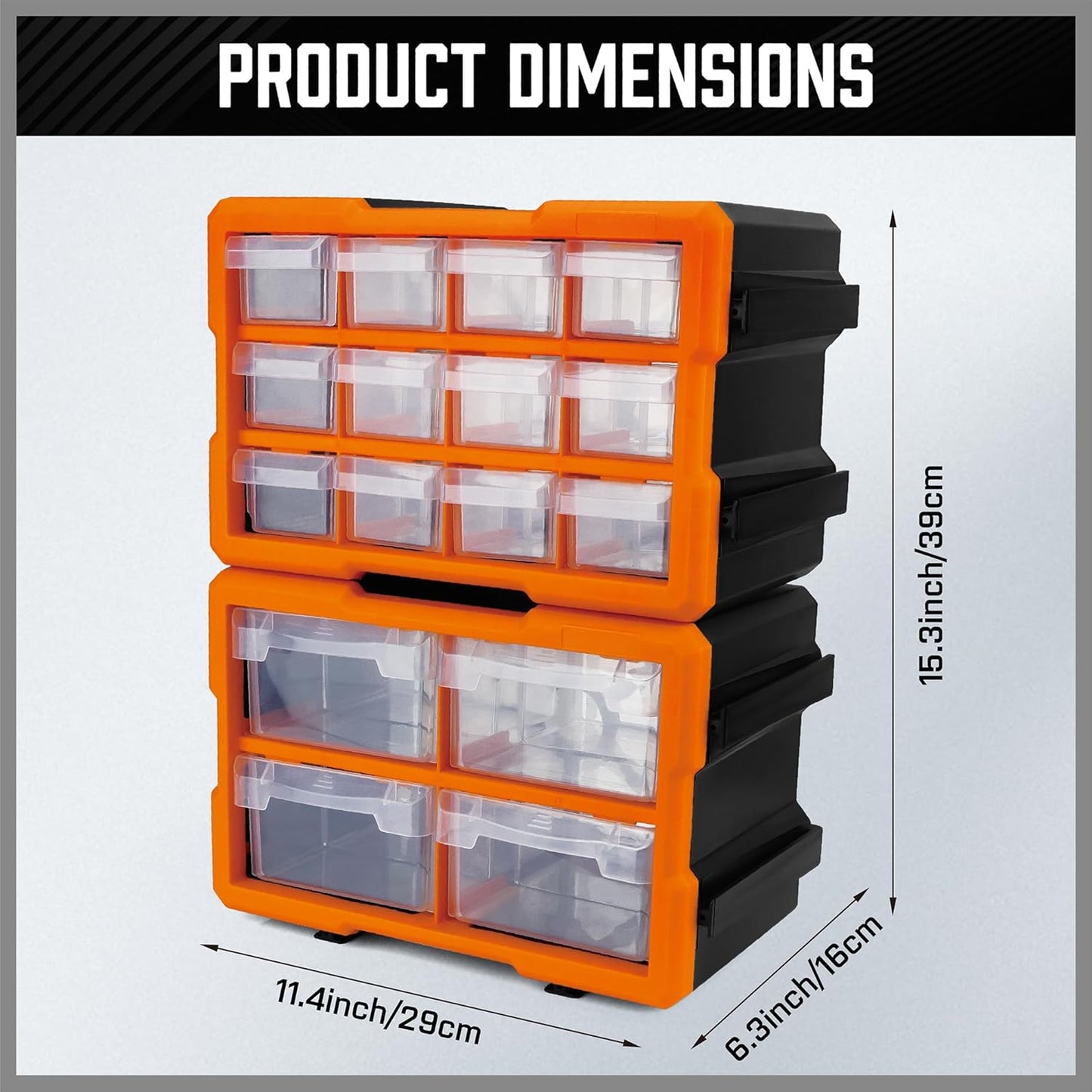 HORUSDY 16-Drawer Storage Cabinet, Wall Mountable Parts Organizer for Hardware, Tools, Screws, Beads, Crafts, Garage, and Office Storage, Customizable Dividable Drawers, Heavy-Duty & Durable