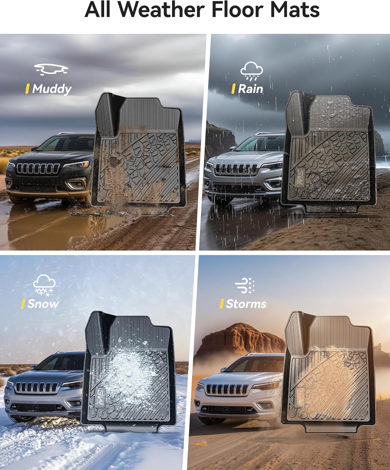 3W Floor Mats&Cargo Liner Fit for Jeep Cherokee 2015-2023, All Weather Custom Fit Trunk Liner for Jeep Cherokee, Heavy Duty Trunk Mat Behind 2rd Row Black(NOT for Grand Cherokee)