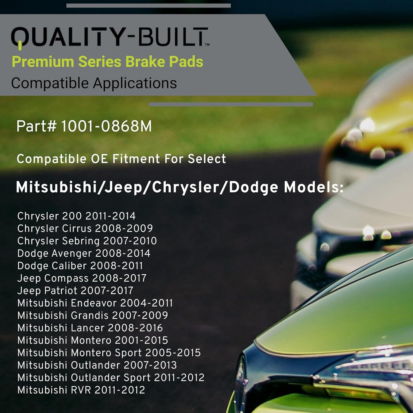 Premium Semi-Metallic Rear Brake Pads (1001-0868M) Compatible with 2001-2017 Chrysler/Dodge/Jeep/Mitsubishi (200/Avenger/Caliber/Cirrus/Endeavor/Grandis/Lancer/Montero/Outlander & More)