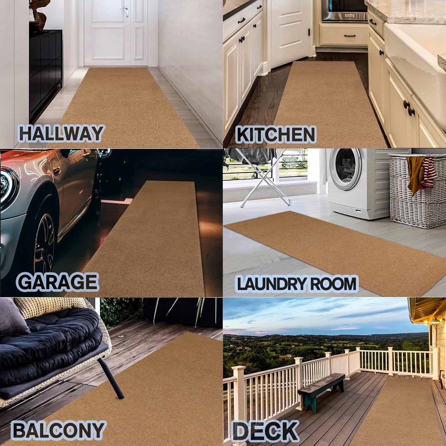 Custom Size Backed Non-Slip Area Rugs Runner, Easy Clean, Waterproof Runner Rugs for Hallway Entryway, Kitchen, Laundry, 3FT x 48FT, Beige