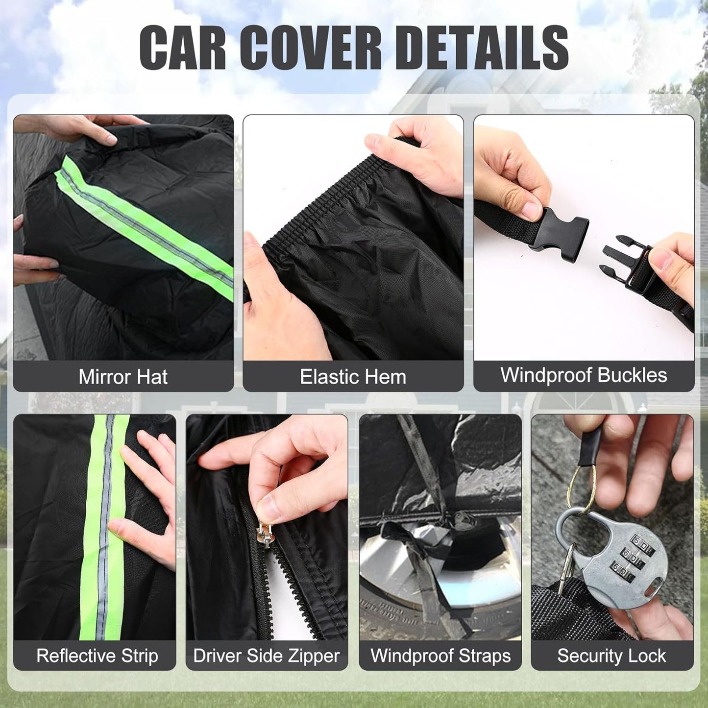 Waterproof Car Cover Compatible with Toyota Sequoia 2001-2025, Black 210T All Weather Inside Cotton Cover with Door Zippers for Snow Rain Dust Outdoor Protection