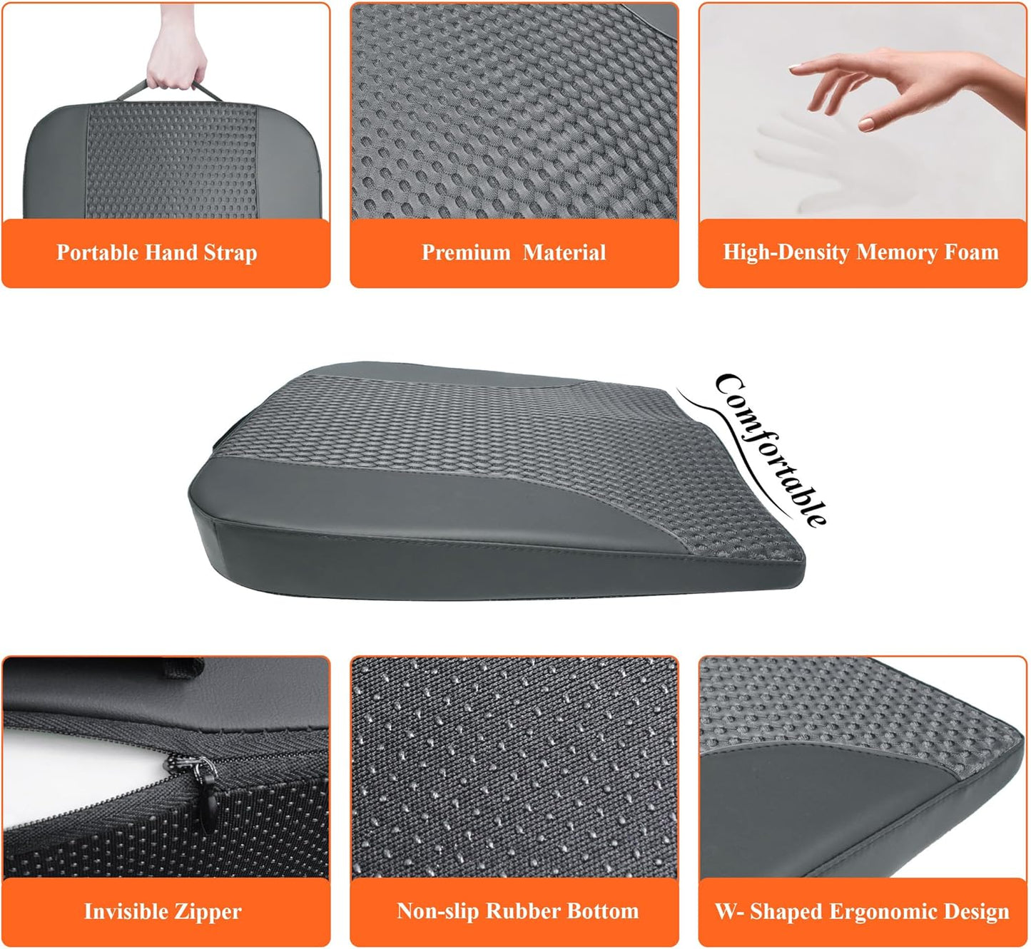kingphenix Premium Car Seat Cushion, Memory Foam Driver Seat Cushion to Improve Driving View- Coccyx & Lower Back Pain Relief- Seat Cushion for Car, Truck, Office Chair (Dark Gray Mesh Cloth)