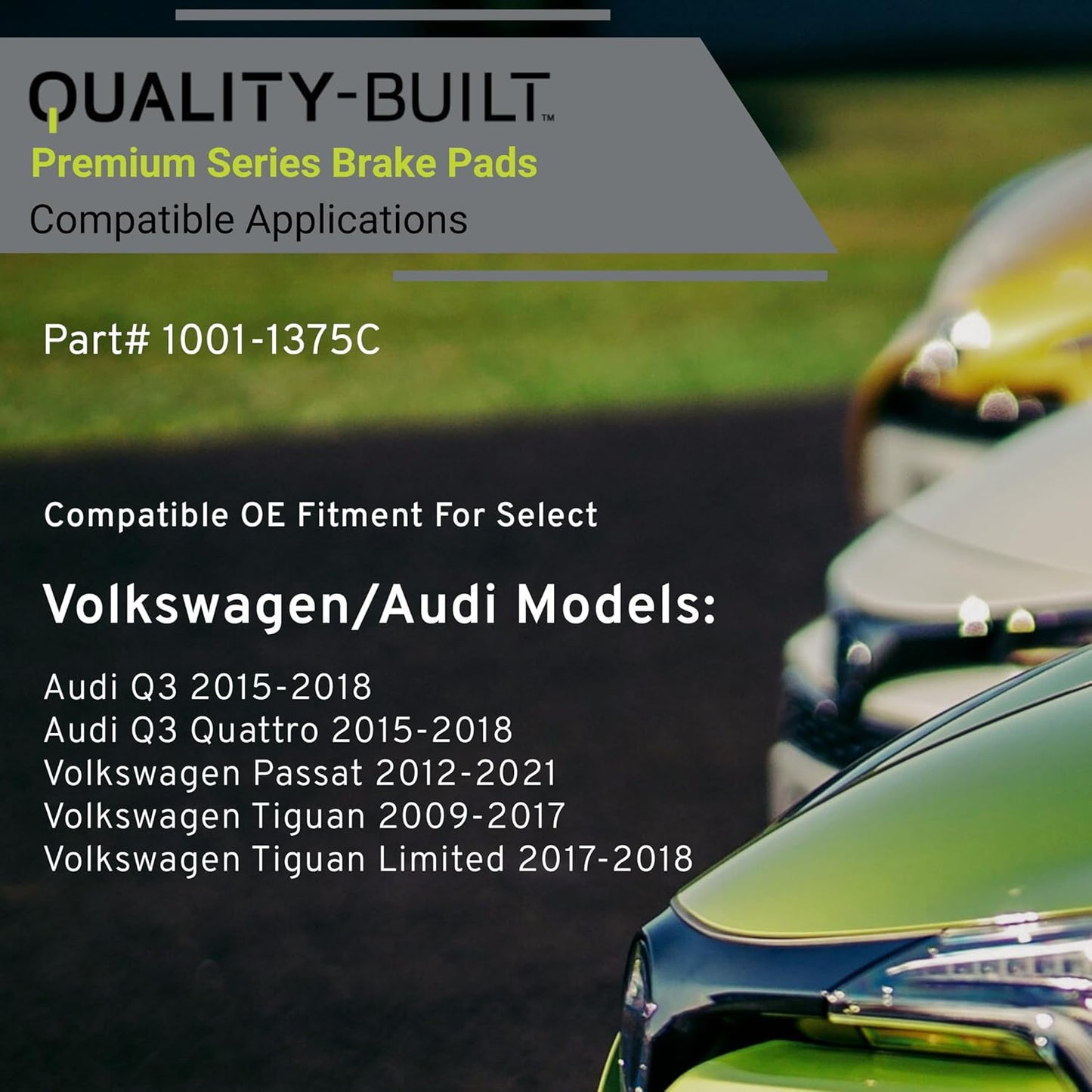 Premium Ceramic Front Brake Pads (1001-1375C) Compatible with Audi Q3 2018-2015, Q3 Quattro 2018-2015, Volkswagen Passat 2021-2012, Tiguan 2017-2009, Tiguan Limited 2018-2017