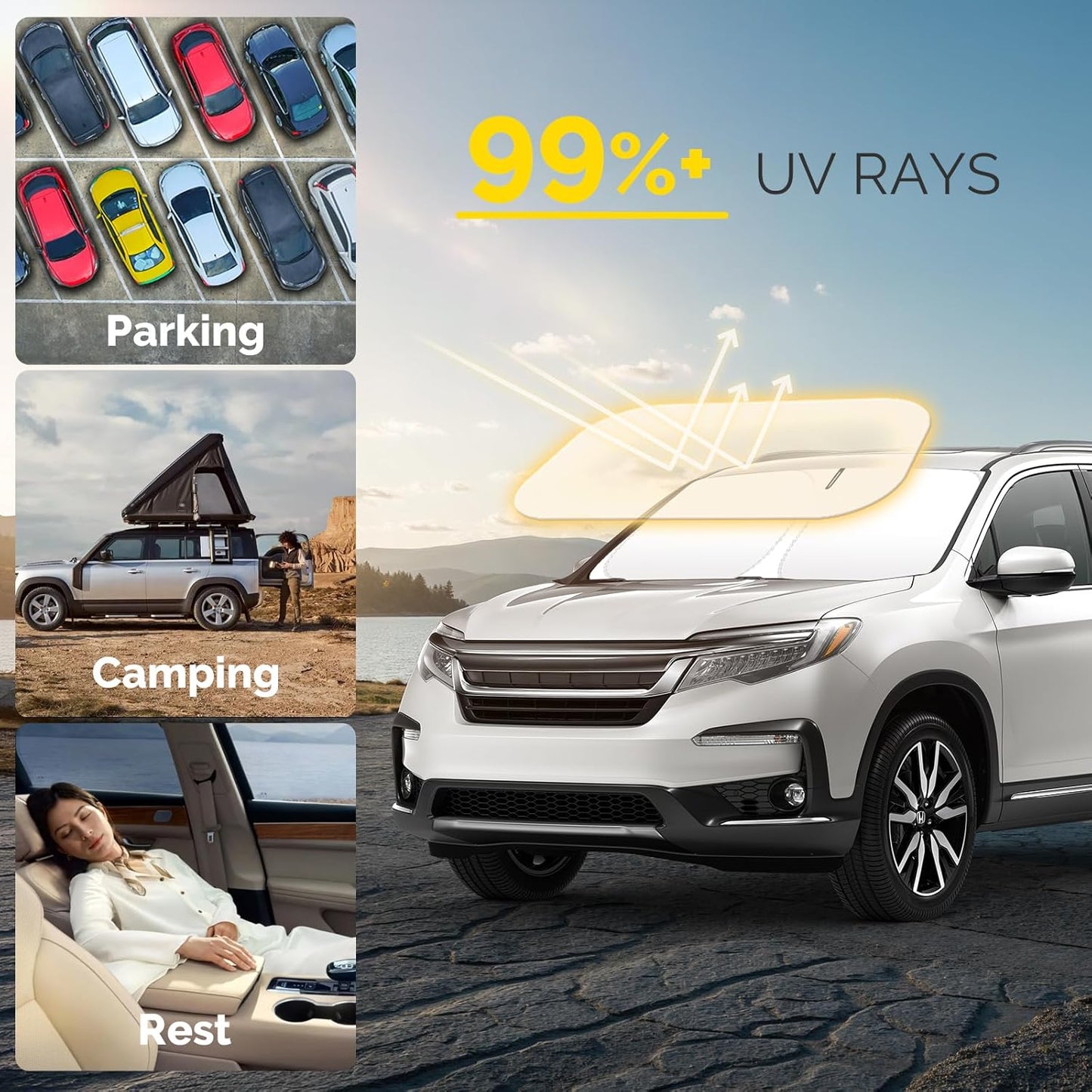 Car Windshield Sun Shade Compatible with 2016-2024 2025 Honda Pilot Accessories Sunshade Custom Foldable Windshield Sun Visor