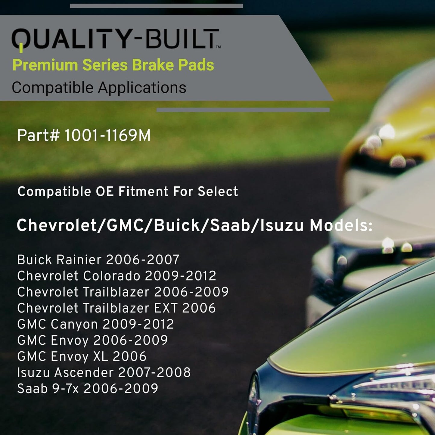 Premium Semi-Metallic Front Brake Pads (1001-1169M) Compatible with 2006-2012 Buick/Chevrolet/GMC/Isuzu/Saab (9-7x/Ascender/Canyon/Colorado/Envoy/Rainier/Trailblazer/Trailblazer EXT)
