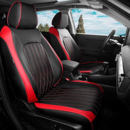 Seat Covers for Honda CRV 2023 2024 2025 2026 EX/EXL/LX/Sport/Touring/Special Edition, Hybrid & Gas, 1:1 Custom Leather Seat Covers Full Set - BlackRed