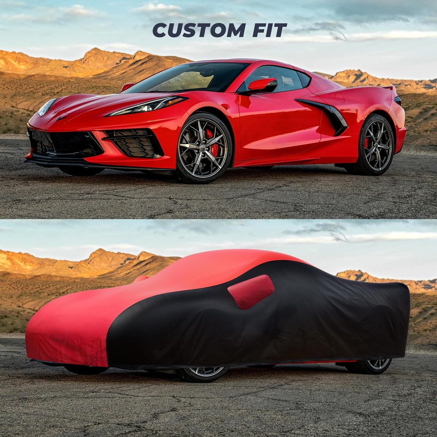 KAKIT Waterproof Car Cover Custom Fit for 2020-2022 C8 Stingray, UV Resistant Fade-Proof Cover for Chevy Corvette, Indoor & Outdoor Use (Red & Black Combo)