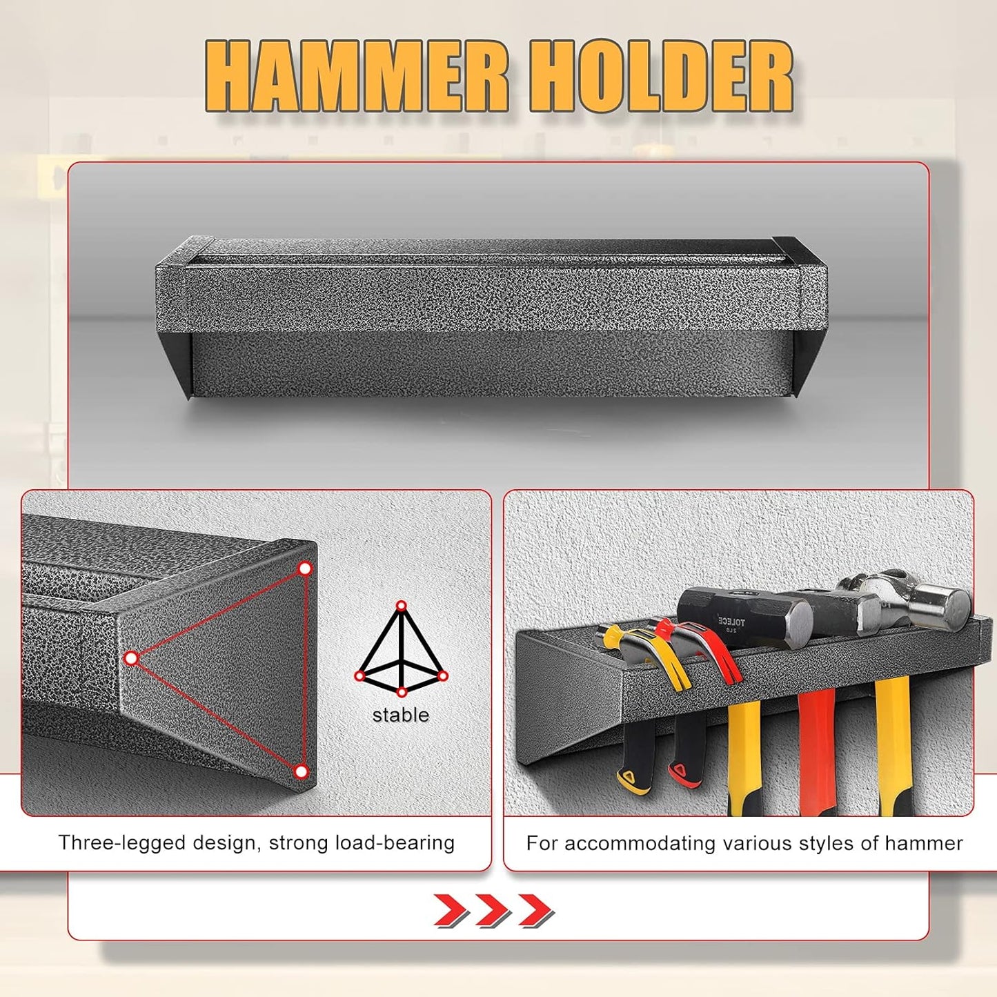 Screwdriver Organizer，Metal Screwdriver Organizers, Hammer Rack，Pliers Organizer, Wall Mounted Tool Organizers for Workshop，Set of 3 Tool Holder Organizer for Workbench